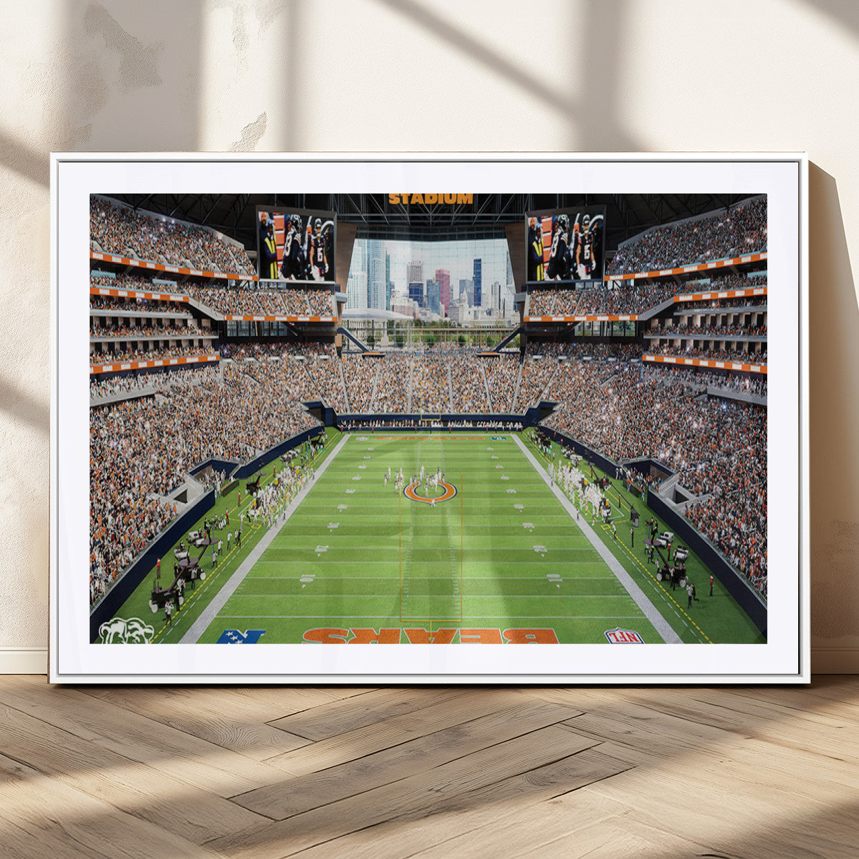 MGC-FP-36x24 - Chicago Bears Soldiers Field Wall Art Canvas Print – Framed Football Stadium Artwork for Sports