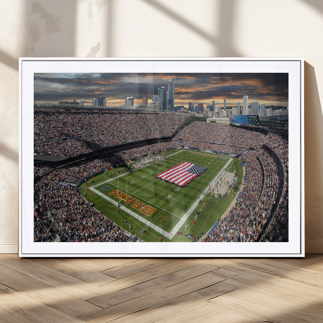 MGC-FP-36x24 - Chicago Bears Soldiers Field Wall Art Canvas Print – Framed Football Stadium Artwork for Sports