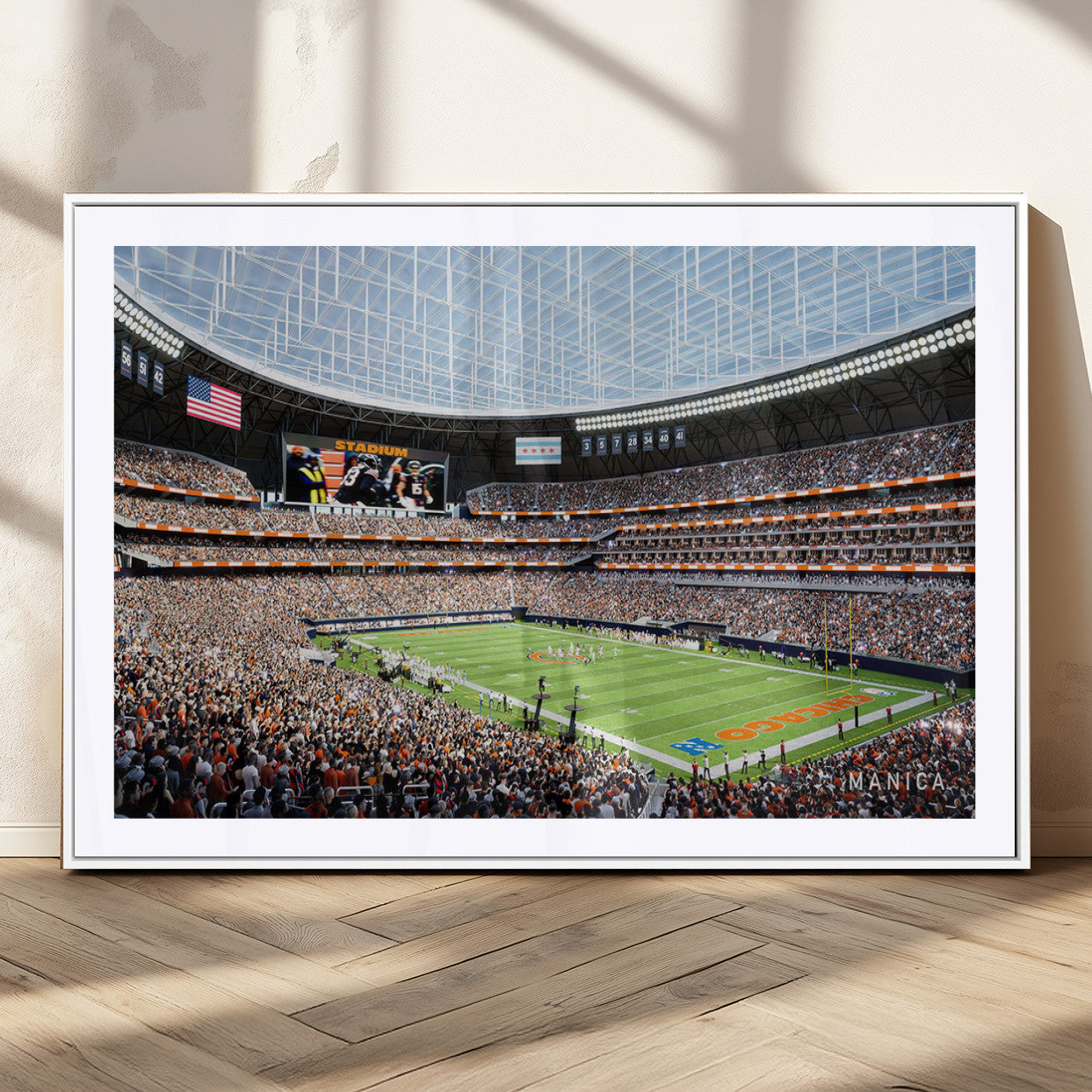 MGC-FP-36x24 - Chicago Bears Soldiers Field Wall Art Canvas Print – Framed Football Stadium Artwork for Sports