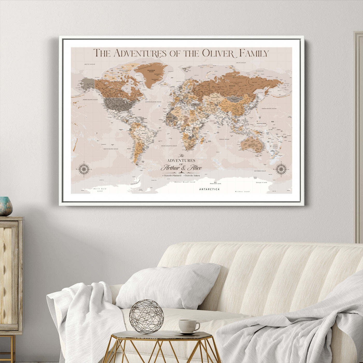 43101120-MGC-FP-36x24_White-World Travel Map with Pins – Push Pin Maps of Where I've Been, Framed Wall Map for Travel Memories, Old Style Decorative World Map - H10