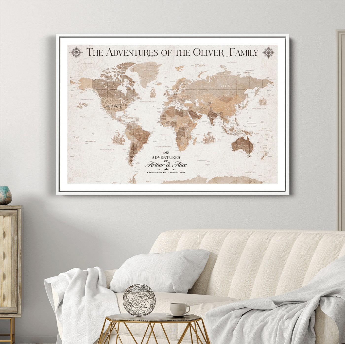 -Personalized Push Pin World Map Canvas – Custom Framed Travel Tracker Wall Art, Large Adventure Map with Pins for Home, Office