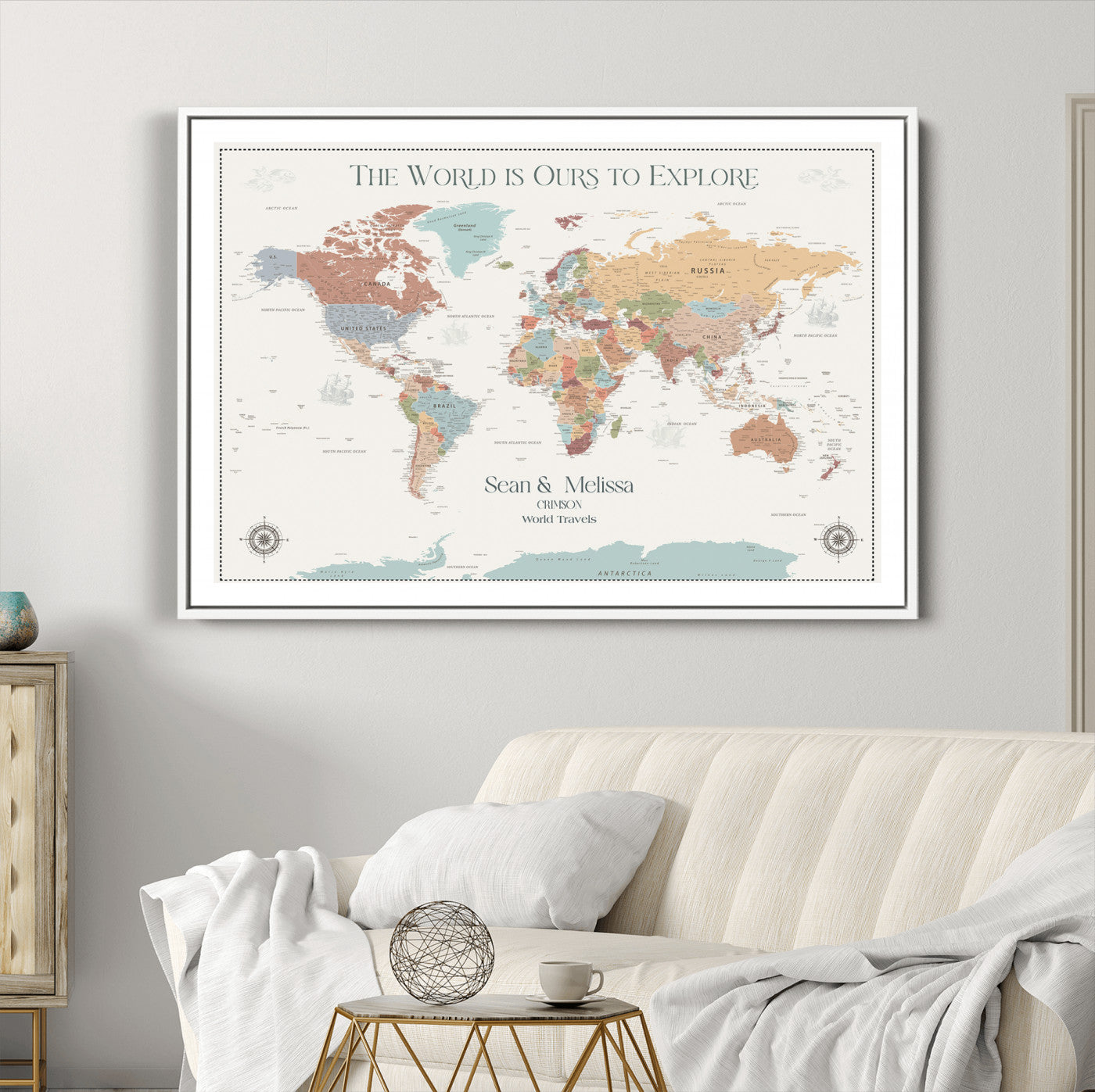 -Personalized Push Pin World Map Canvas – Custom Framed Travel Tracker Wall Art, Large Adventure Map with Pins for Home, Office