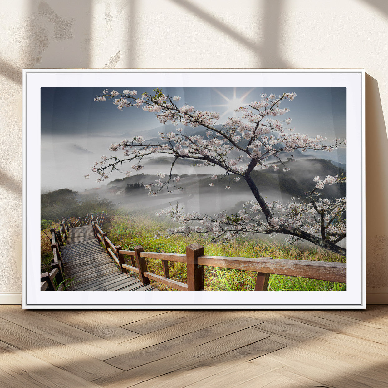 MGC-FP-36x24 - Sakura Cherry Blossom Pathway Canvas Wall Art – Tranquil Walk Through Blossoming Nature – Ready to