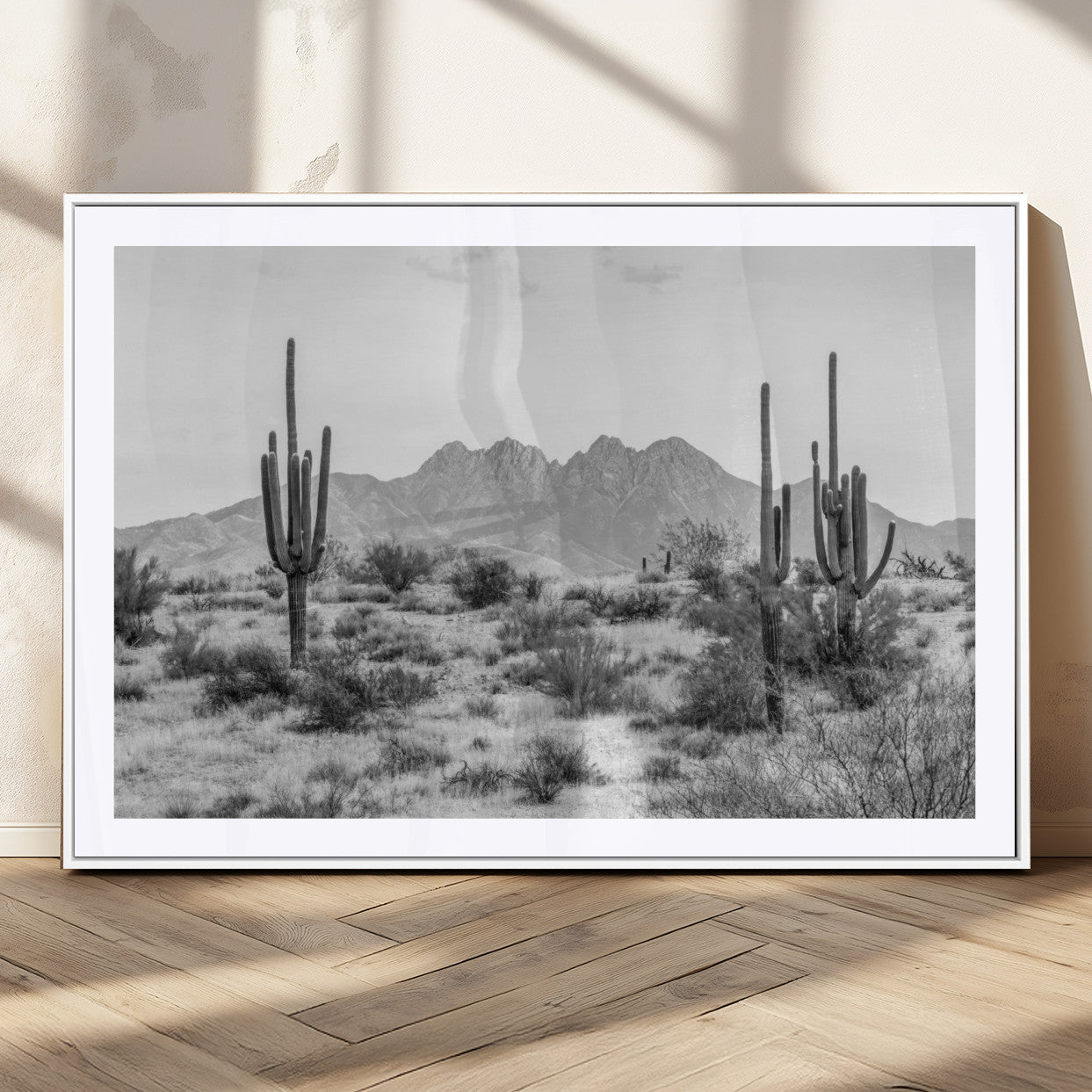 MGC-FP-36x24 - Black White Arizona Desert Canvas Wall Art Cactus Farmhouse Wall Art