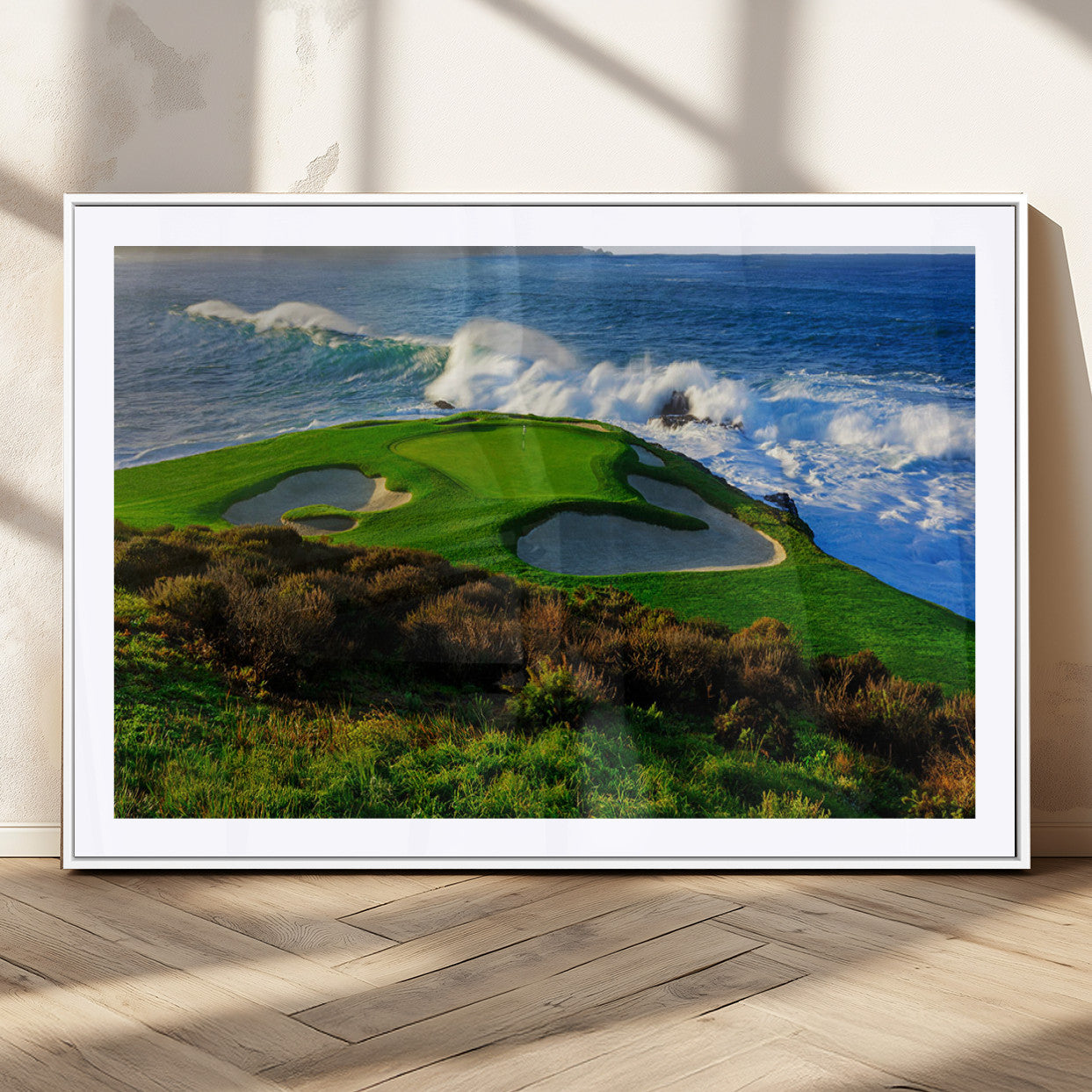 -Ocean Cliffside Golf Course Green Waves Surf Sand Bunker Scenic Coastal Landscape Nature Wall Art