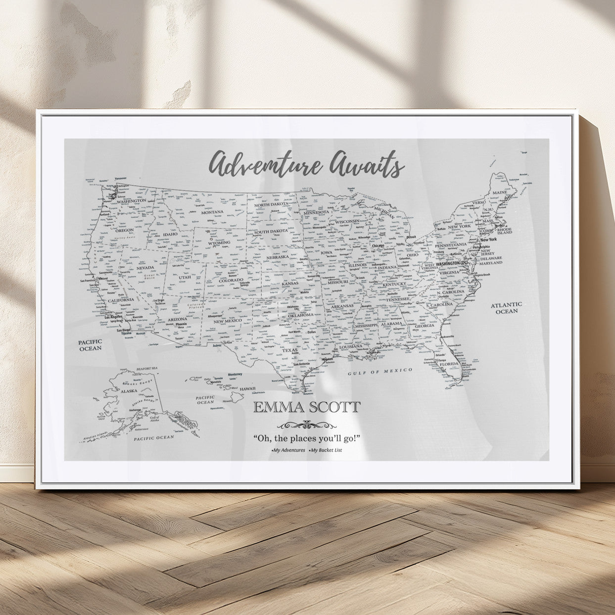 MGC-FP-36x24 - Personalized US Map Wall Art Canvas Print – Custom Push Pin Travel United States US Map for Couples, Families, or Office Décor