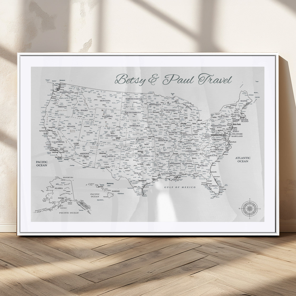MGC-FP-36x24 - Personalized USA Map Wall Art Canvas Print – Custom Push Pin Travel American Map for Couples, Families, or Office Décor