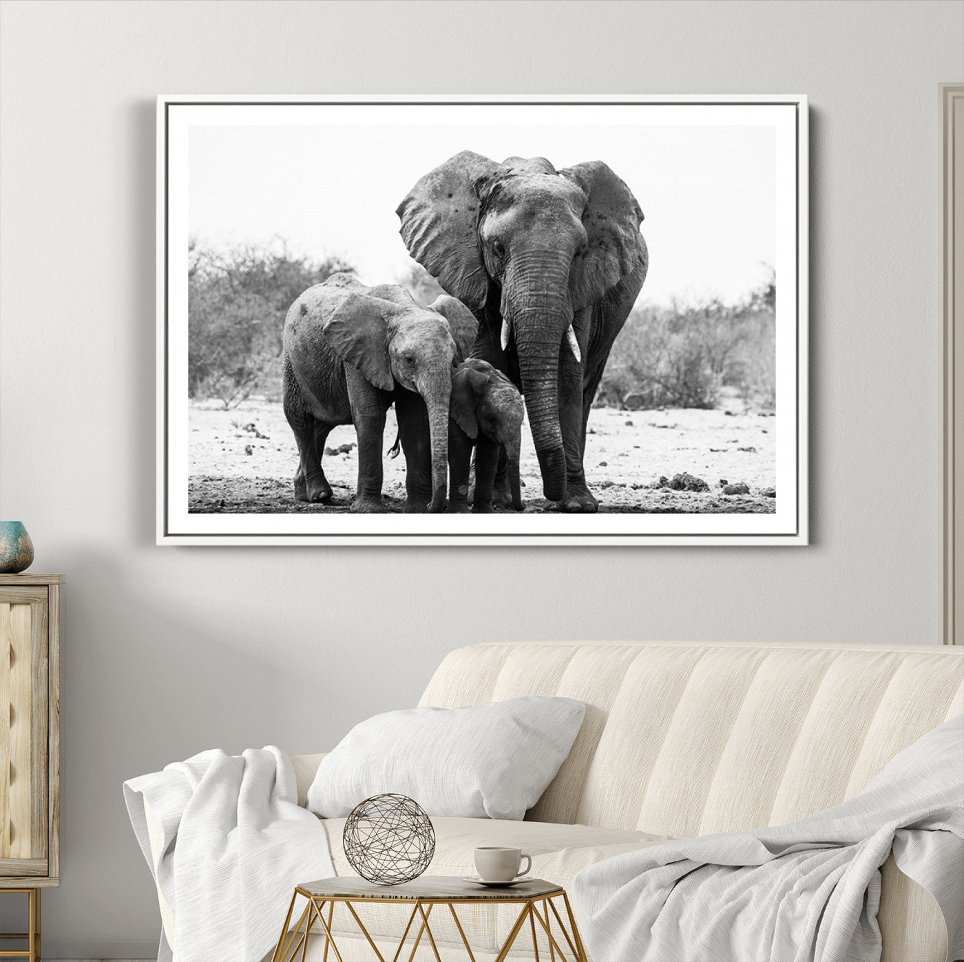 75636-MGC-FP-36x24_White-Elephant Family Africa Wall Art Canvas Print