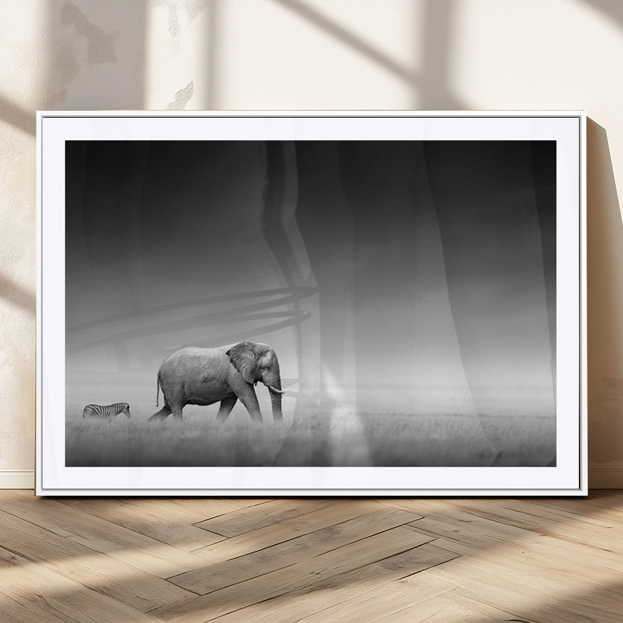 MGC-FP-36x24 - Elephand and Zebra Wall Art Canvas Print, Modern Artwork