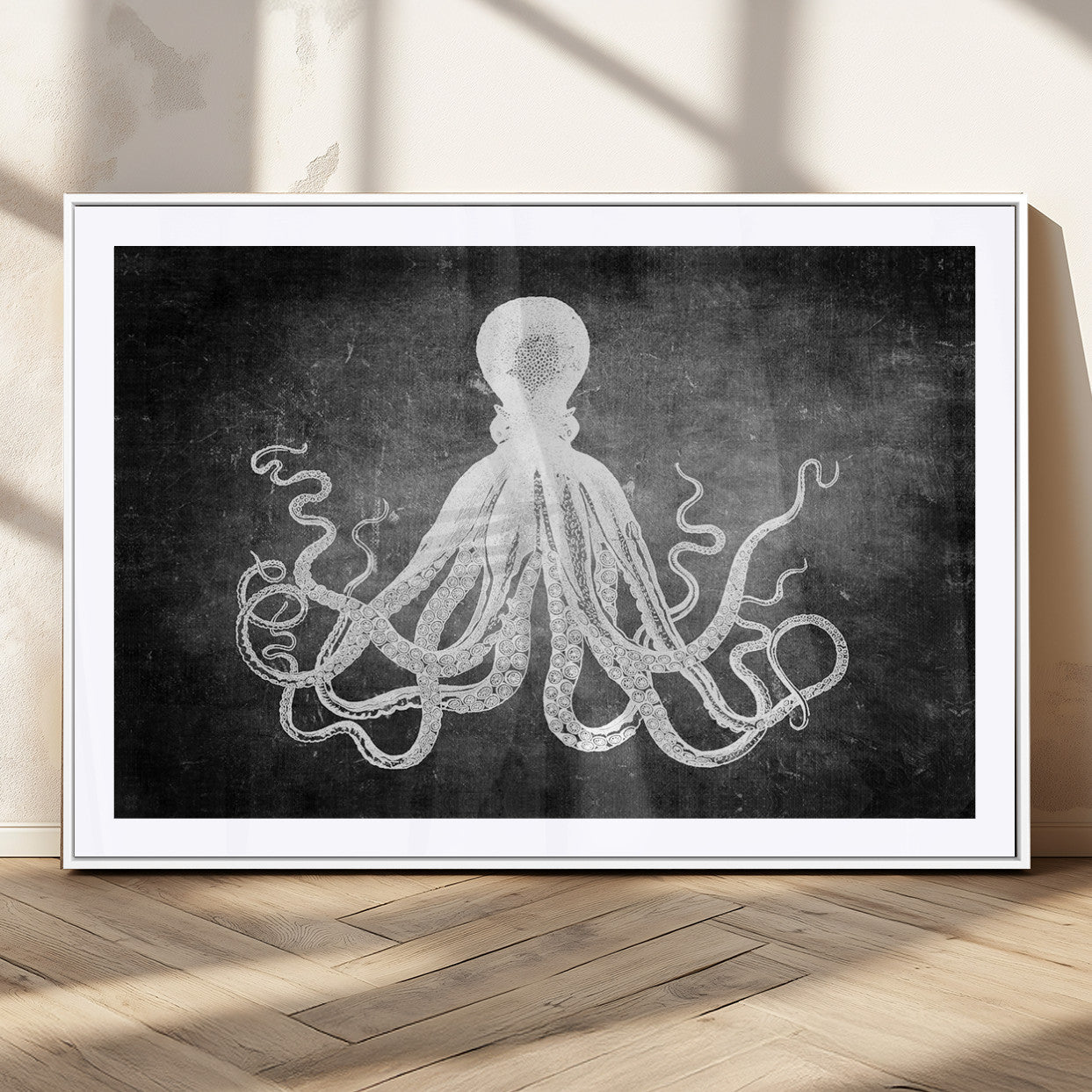 MGC-FP-36x24 - Black White Octopus Wall Art Canvas Print
