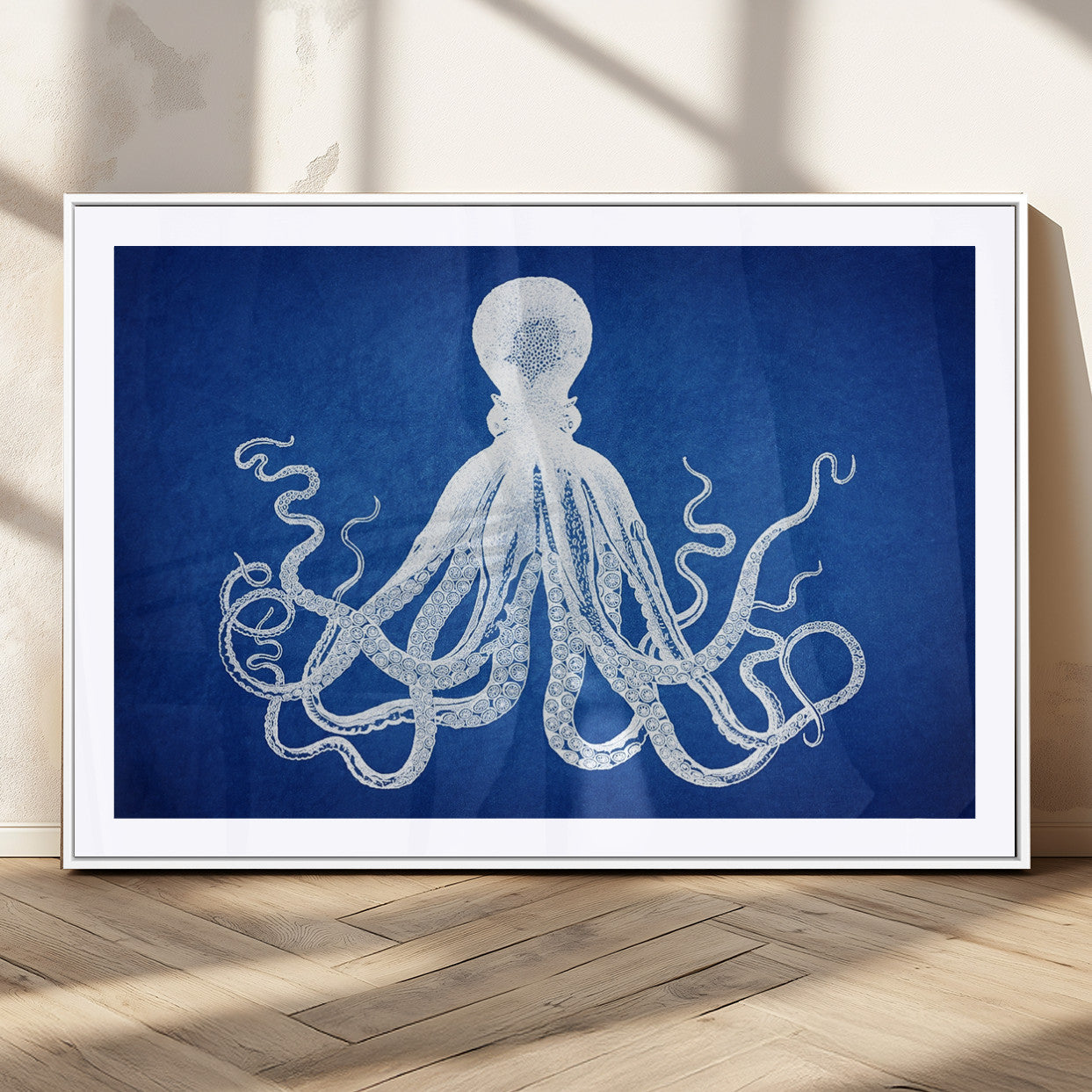 MGC-FP-36x24 - Large 3-Panel Blue Octopus Canvas Wall Art | Coastal Marine Life Artwork for Living Room, Bedroom,