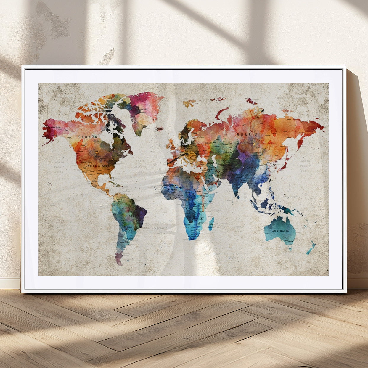 MGC-FP-36x24 - Push Pin World Map Canvas Print – Framed Wall Art for Couples to Track Their Travels – Anniversary