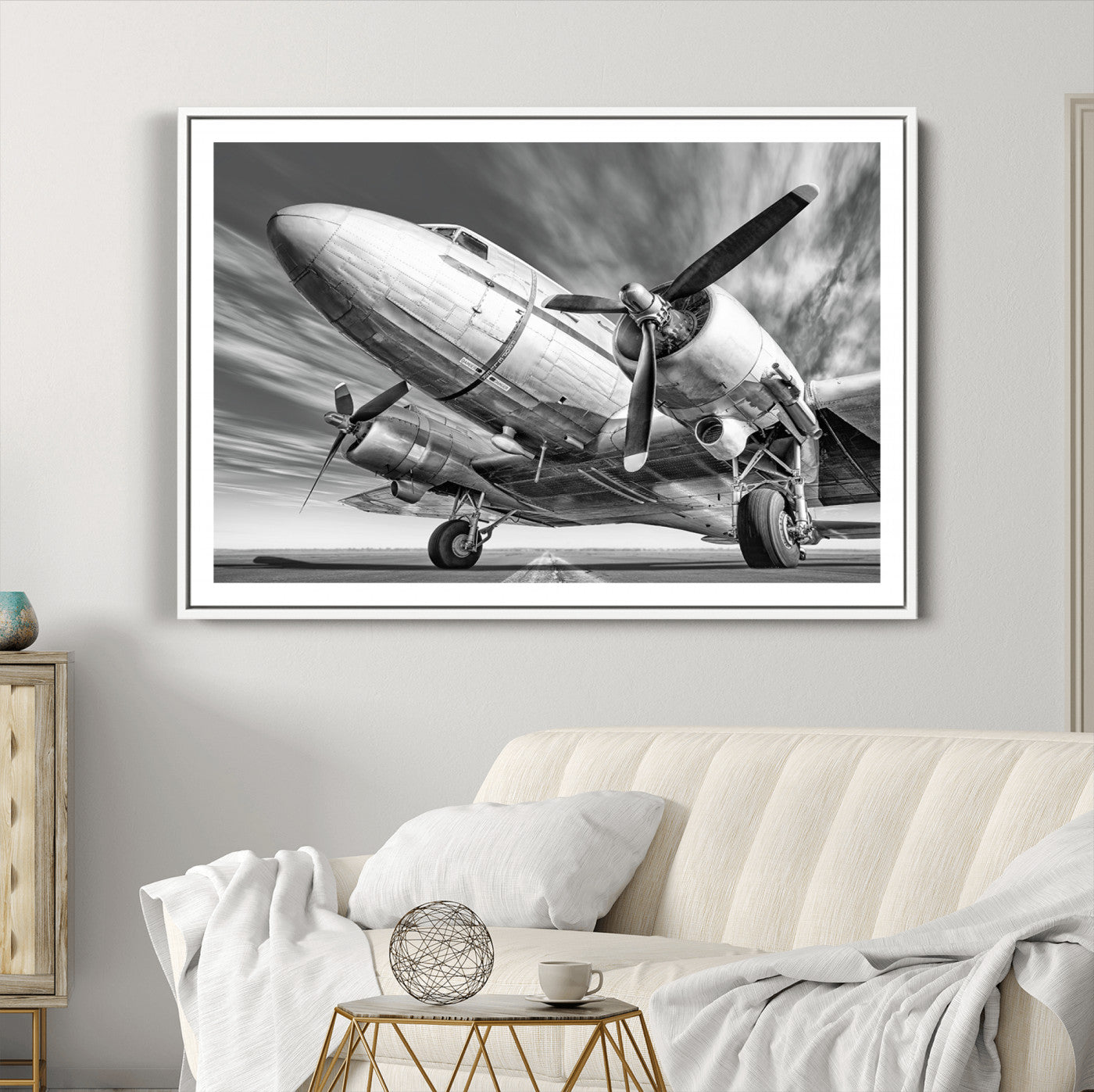 82744-MGC-FP-36x24_White-Vintage Airplane on Runway Canvas Print