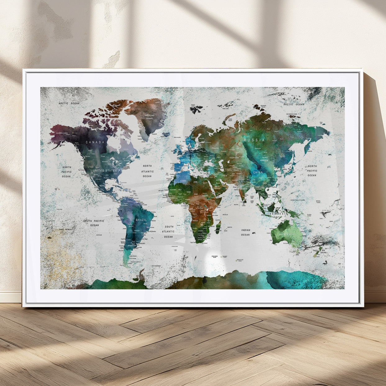 MGC-FP-36x24 - Push Pin World Map Canvas Print – Framed Wall Art for Couples to Track Their Travels – Anniversary