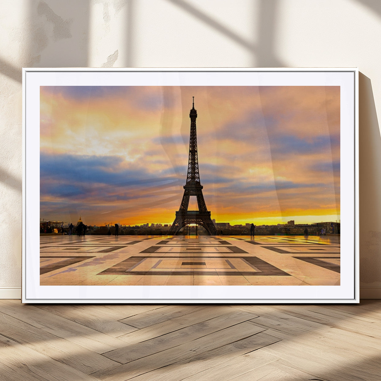 MGC-FP-36x24 - Paris Eiffel Tower Sunset Canvas Wall Art Print - Iconic Landmark Decor with Vibrant Colors