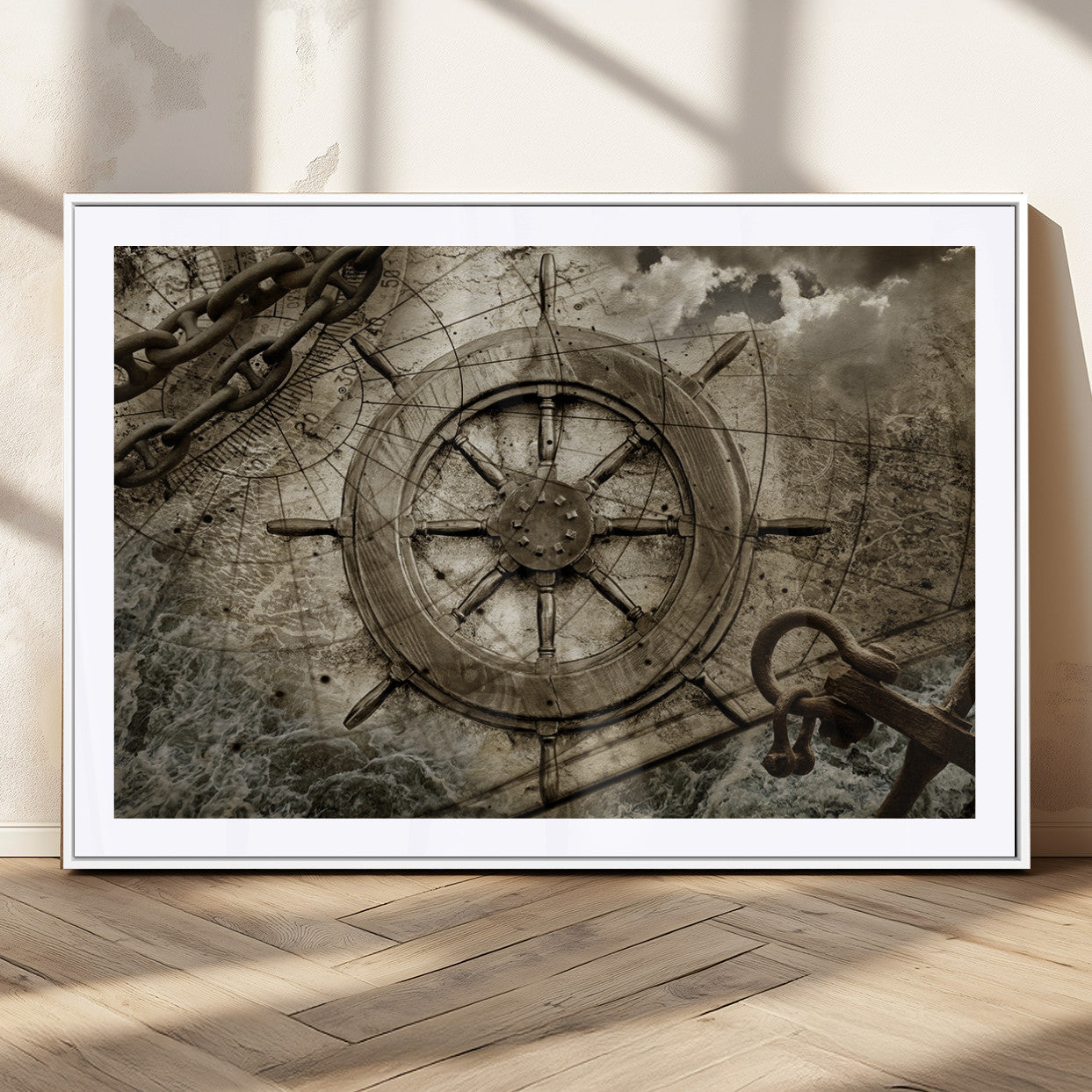 MGC-FP-36x24 - Wooden Ship Wheel Canvas Print, Multi Panel Canvas Wall Art Print
