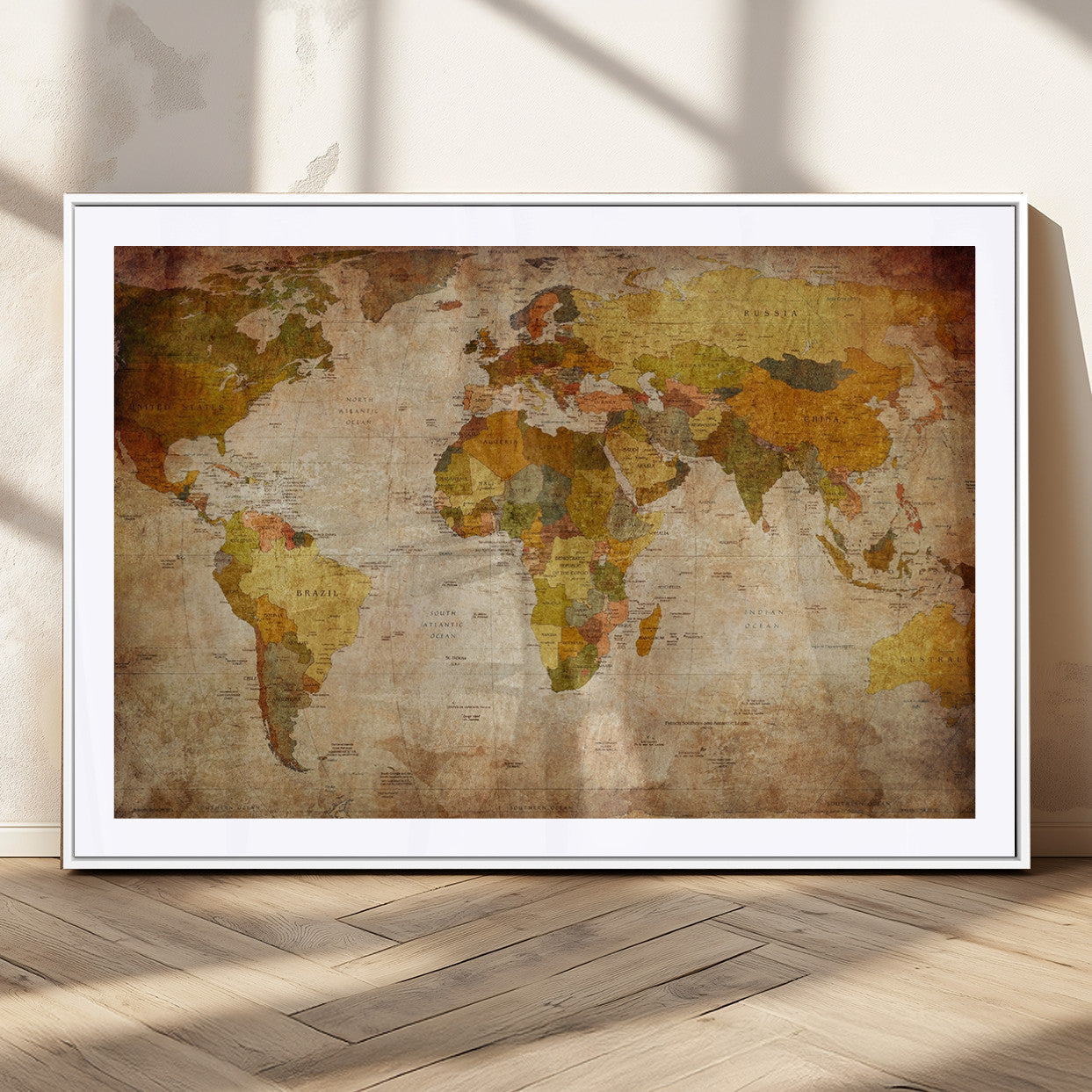 MGC-FP-36x24 - Push Pin World Map Canvas Print – Framed Wall Art for Couples to Track Their Travels – Anniversary