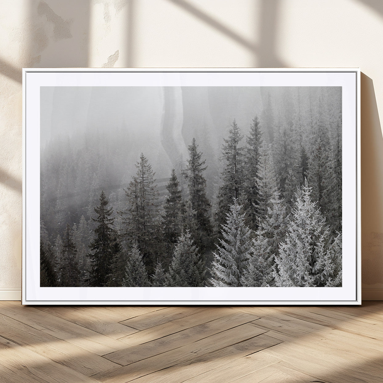 MGC-FP-36x24 - Big Foggy Forest and Misty Trees Forest Wall Art Canvas Print