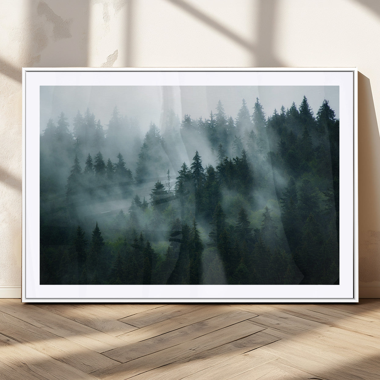 MGC-FP-36x24 - Foggy Forest 3-Panel Canvas Wall Art | Large Giclée Nature Scene Print for Living Room, Office, or