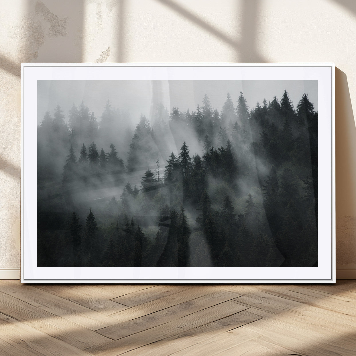 MGC-FP-36x24 - Foggy Forest Wall Art Canvas Print | 3 Panel Large Misty Landscape for Dining Room, Office, or