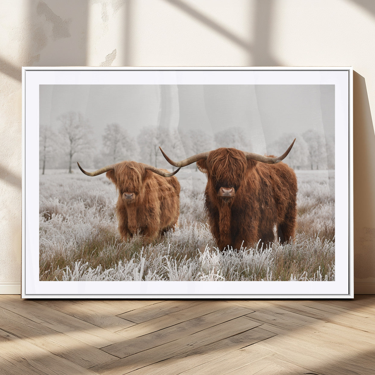 MGC-FP-36x24 - Longhorn Cattle Wall Art Canvas Print, Framed Farmhouse Style Art Picture Print, Rustic Cow Perfect Rustic Farmhouse Decor Artwork