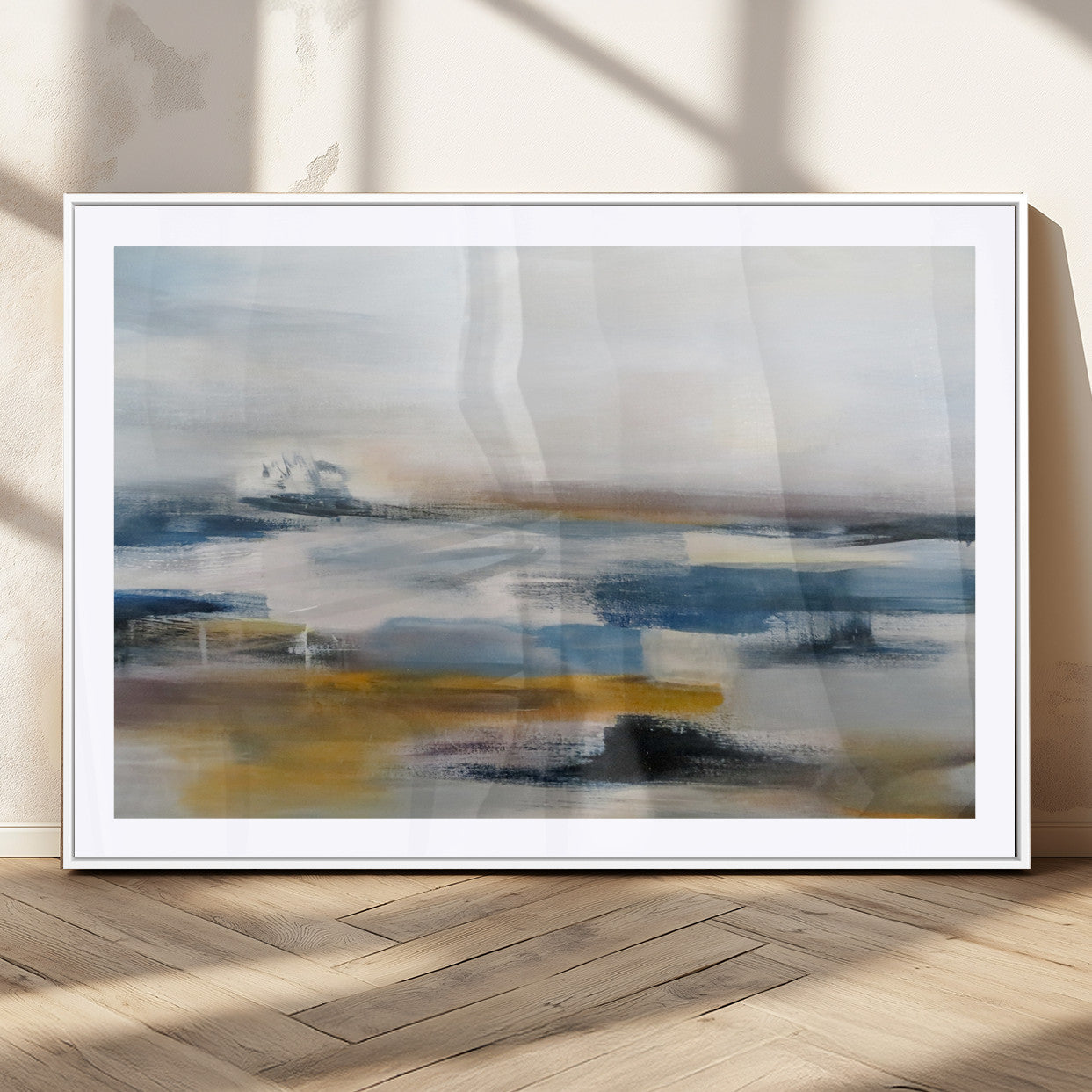 MGC-FP-36x24 - Abstract Landscape Wall Art Canvas | 3 Panel Modern Blue, Gold, and White Canvas Art for Living