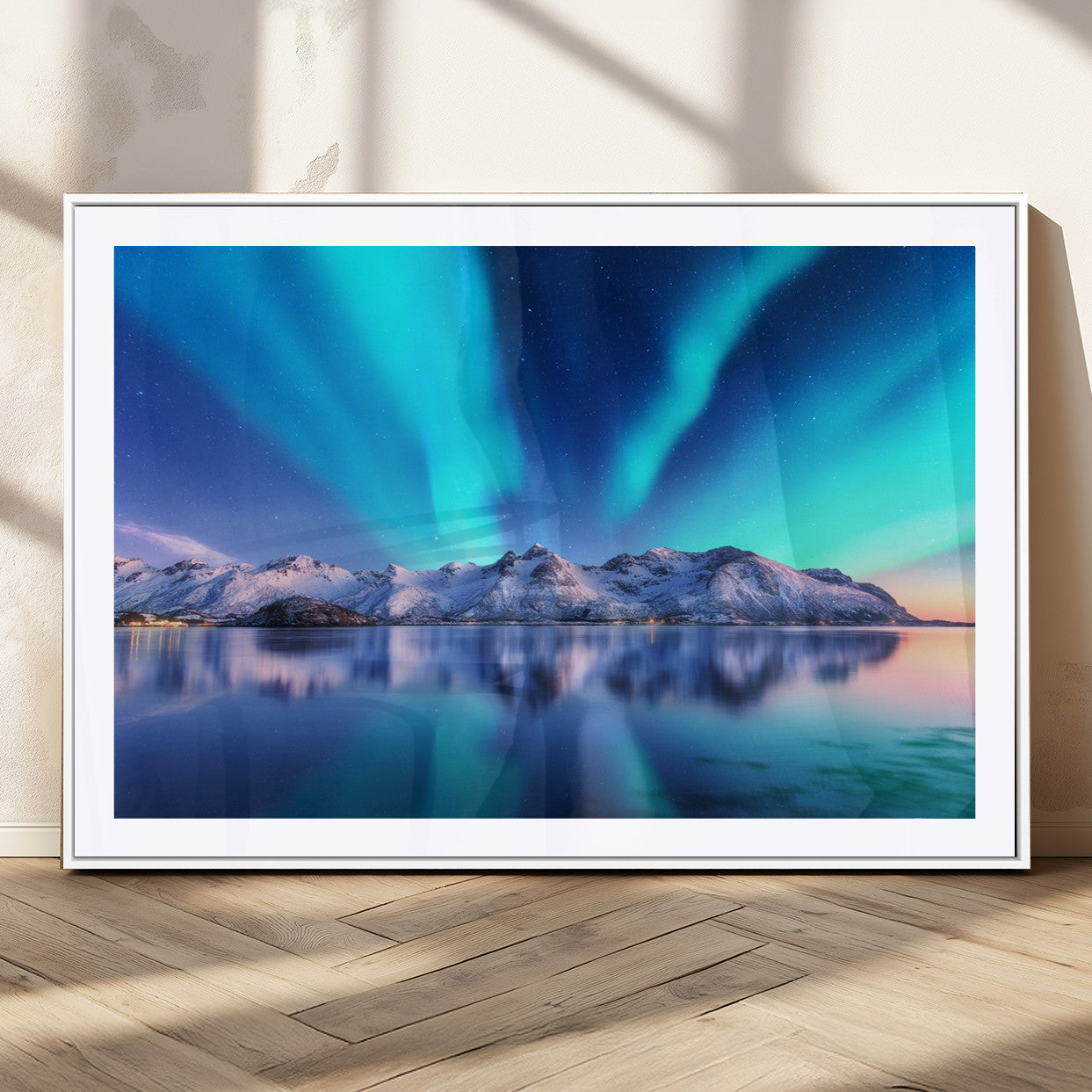 MGC-FP-36x24 - Northern Lights above Mountain Wall Art, Northern Lights Wall Art Canvas Print