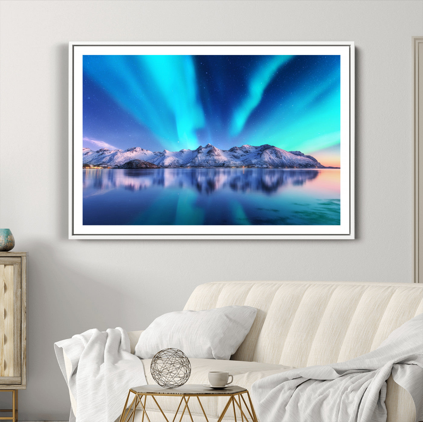 49902-MGC-FP-36x24_White-Northern Lights above Mountain Wall Art, Northern Lights Wall Art Canvas Print