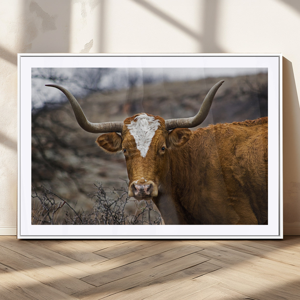 MGC-FP-36x24 - Framed Big Cow Animal Wall Art Canvas Print