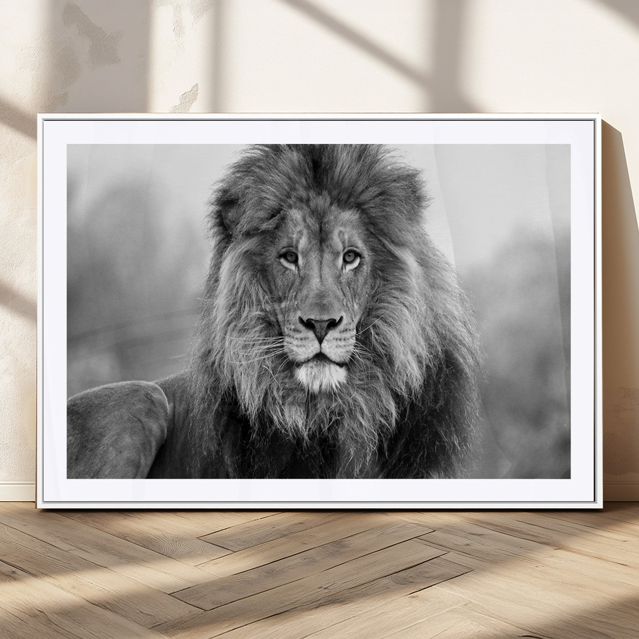 MGC-FP-36x24 - Black and White Lion Canvas Wall Art Animal Print