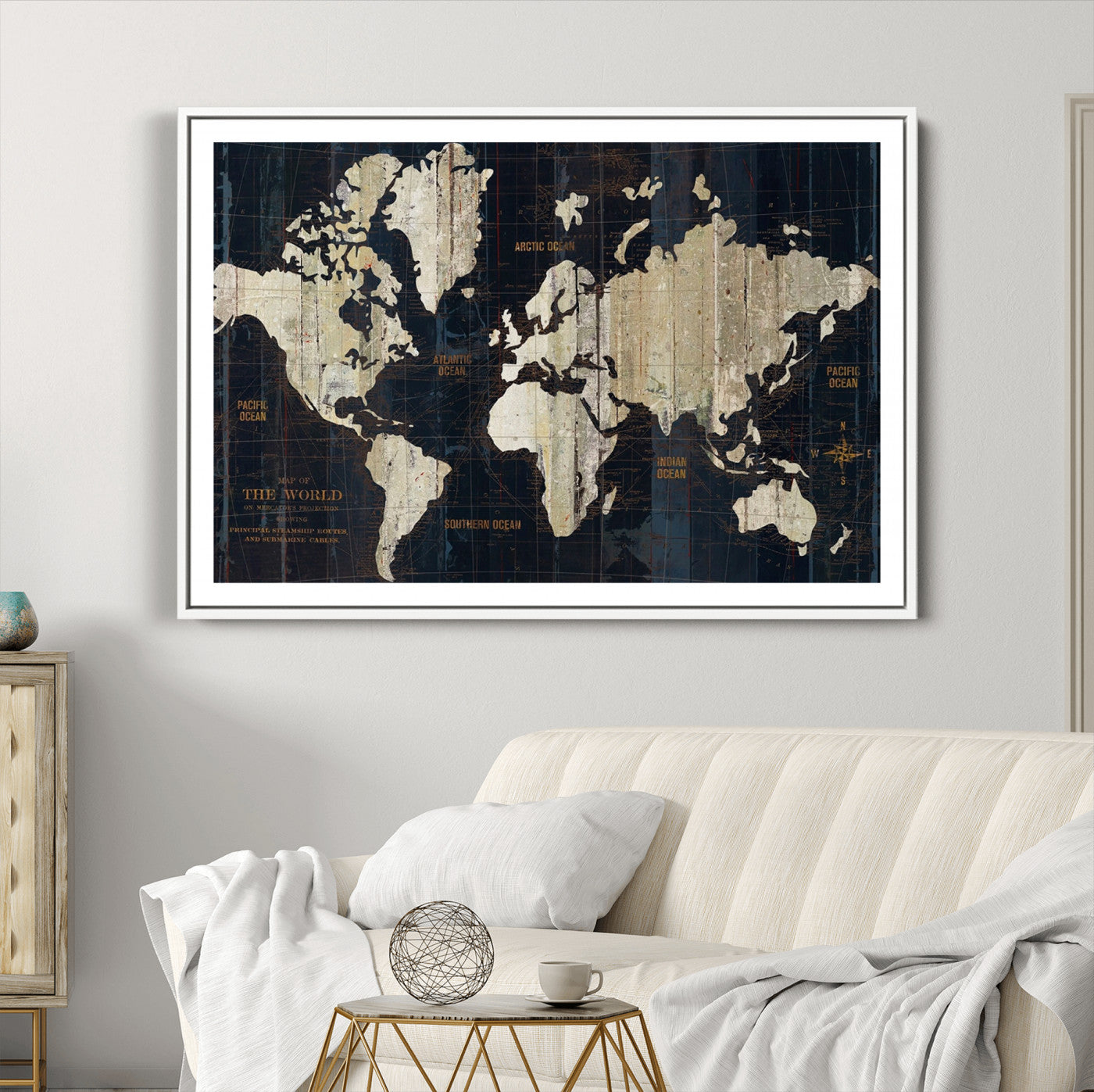 14651-MGC-FP-36x24_White-Push Pin World Map Canvas Print – Framed Wall Art for Couples to Track Their Travels – Anniversary Gift or Home Adventure Decor