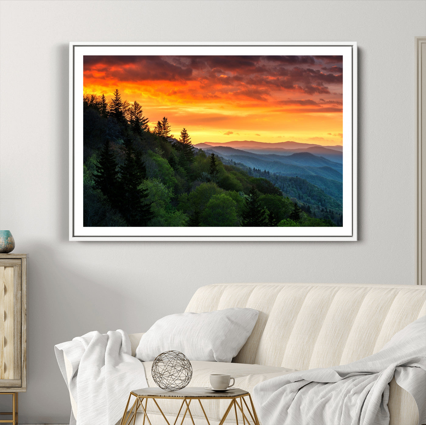 28501-MGC-FP-36x24_White-Forest Landscape Wall Art Sunset Canvas, Forest Sunset Canvas Print