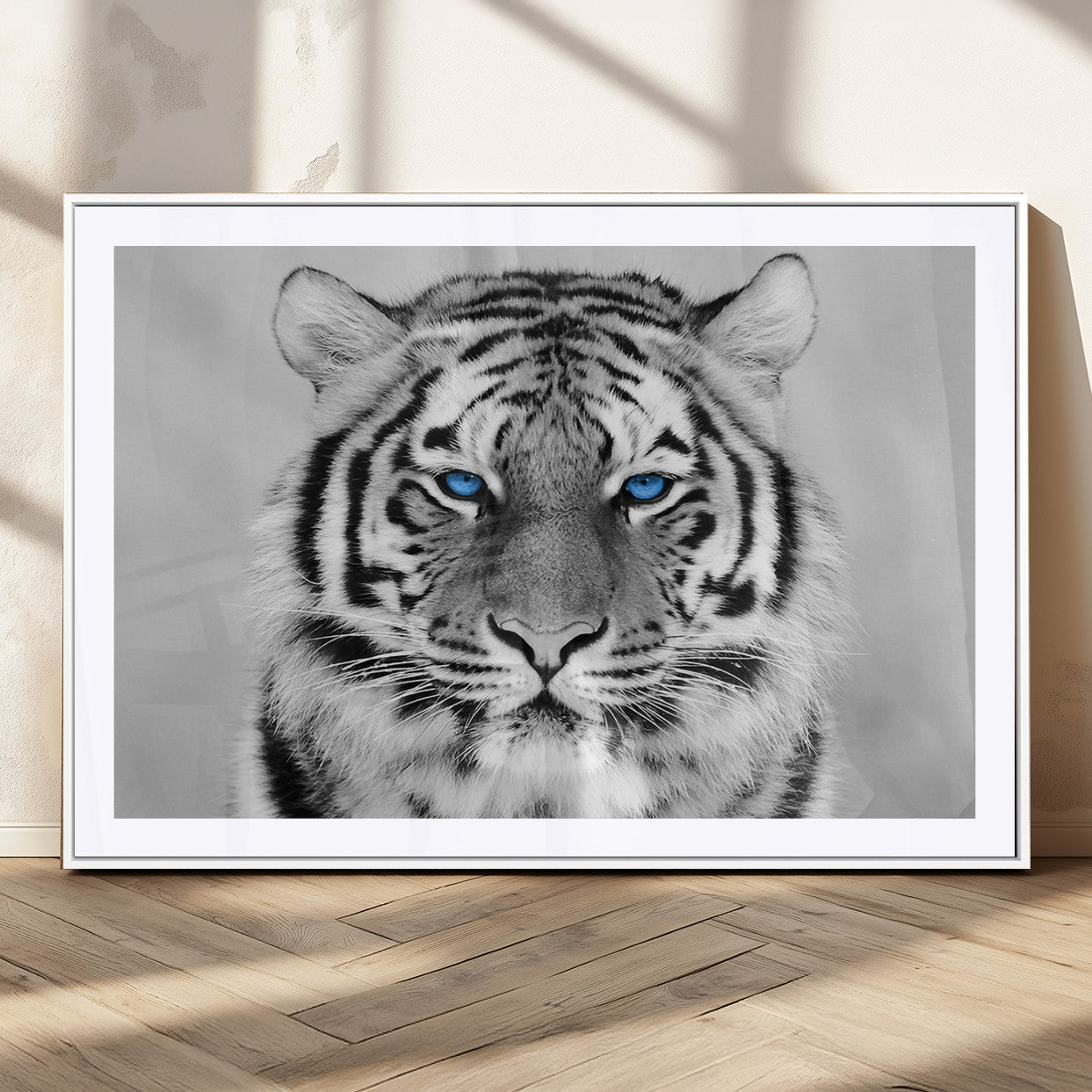 MGC-FP-36x24 - Black and White Tiger Wall Art Animal Canvas Print