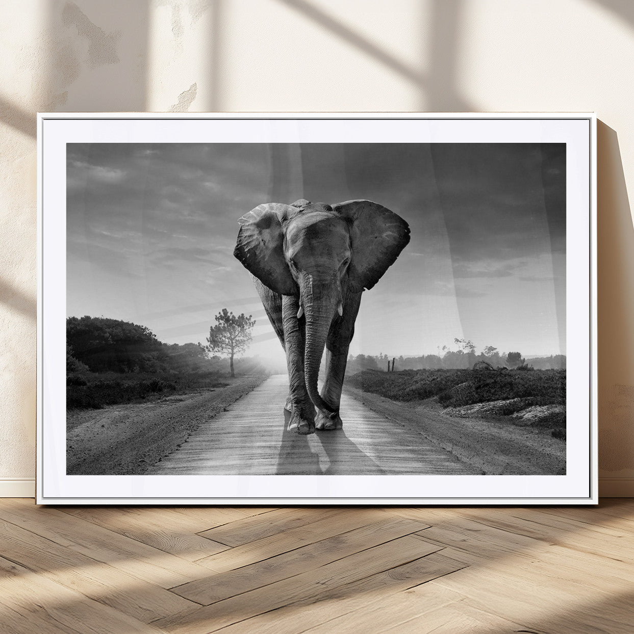 MGC-FP-36x24 - Black and White Elephant Wall Art Canvas Print