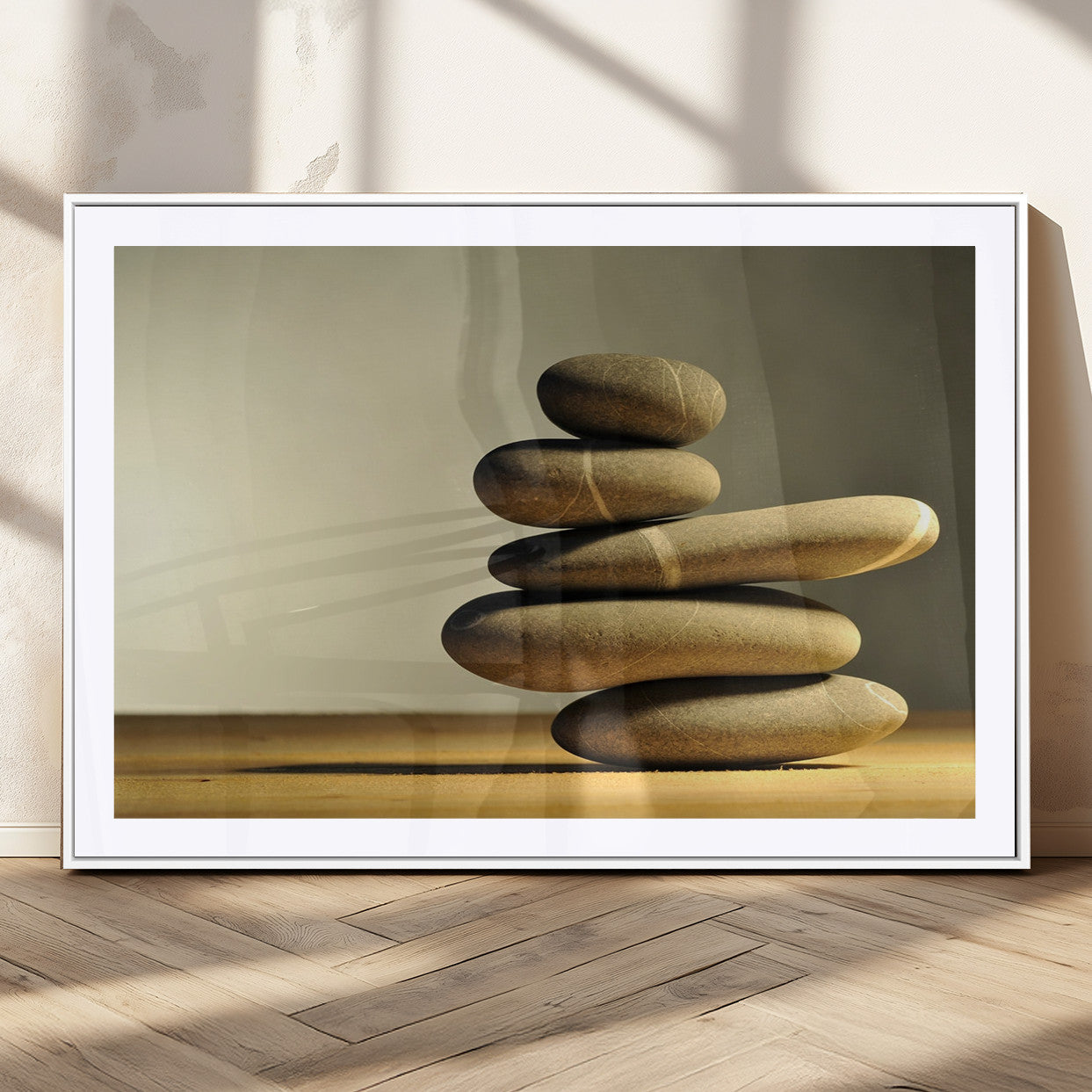 90045-MGC-FP-36x24_White-Fluvial Zen Stones Canvas Wall Art Print