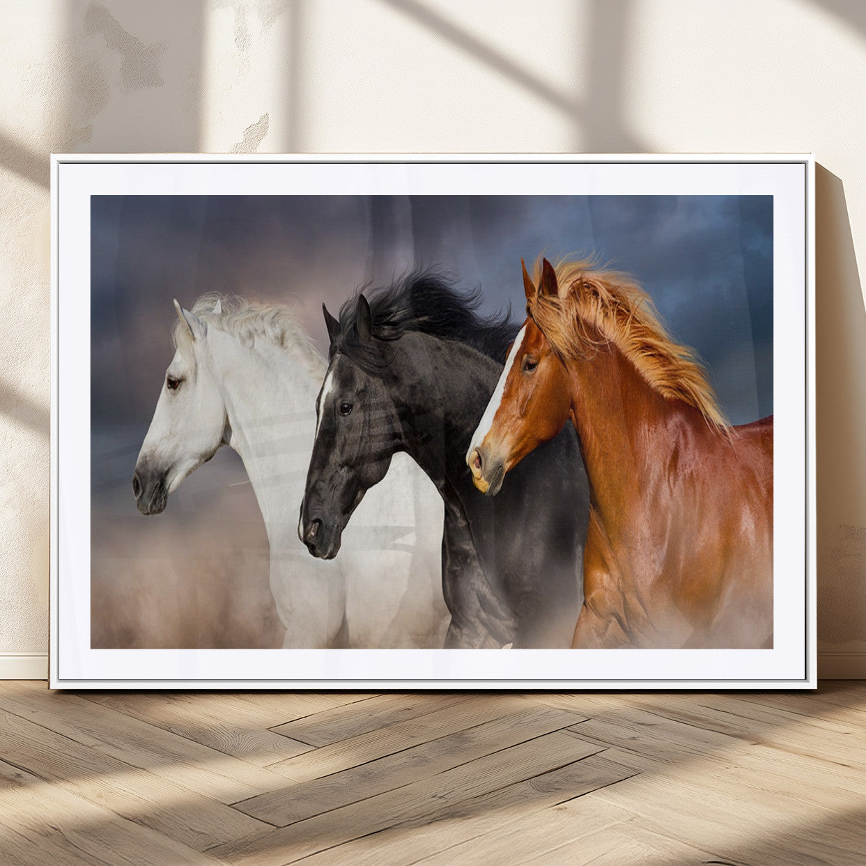 MGC-FP-36x24 - Animal Wall Art Three Horses Farmhouse Art Canvas, Framed Three Horses Canvas Print