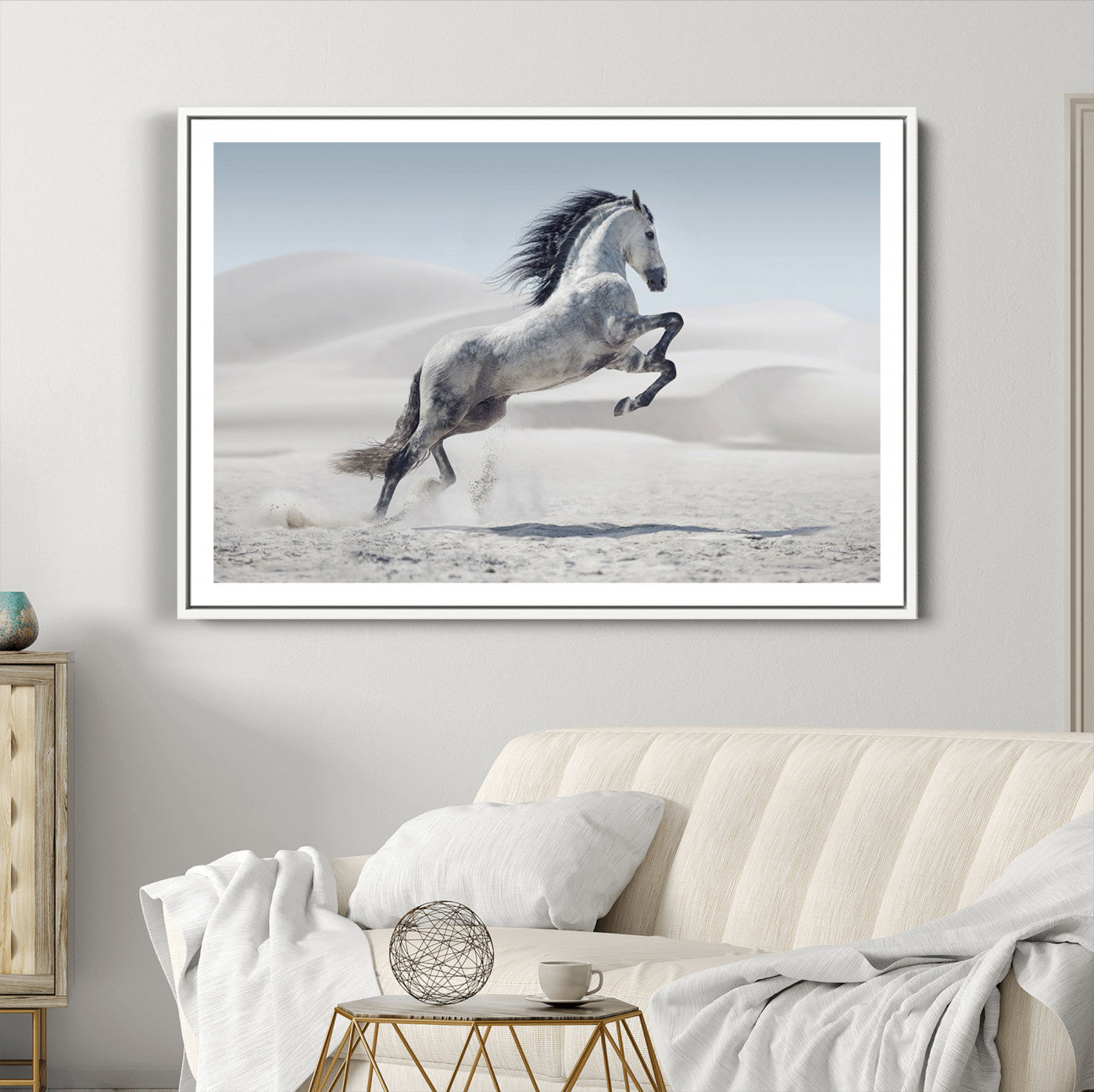 46422-MGC-FP-36x24_White-Prancing Horse on Dessert Large Wall Art Animal Canvas Print