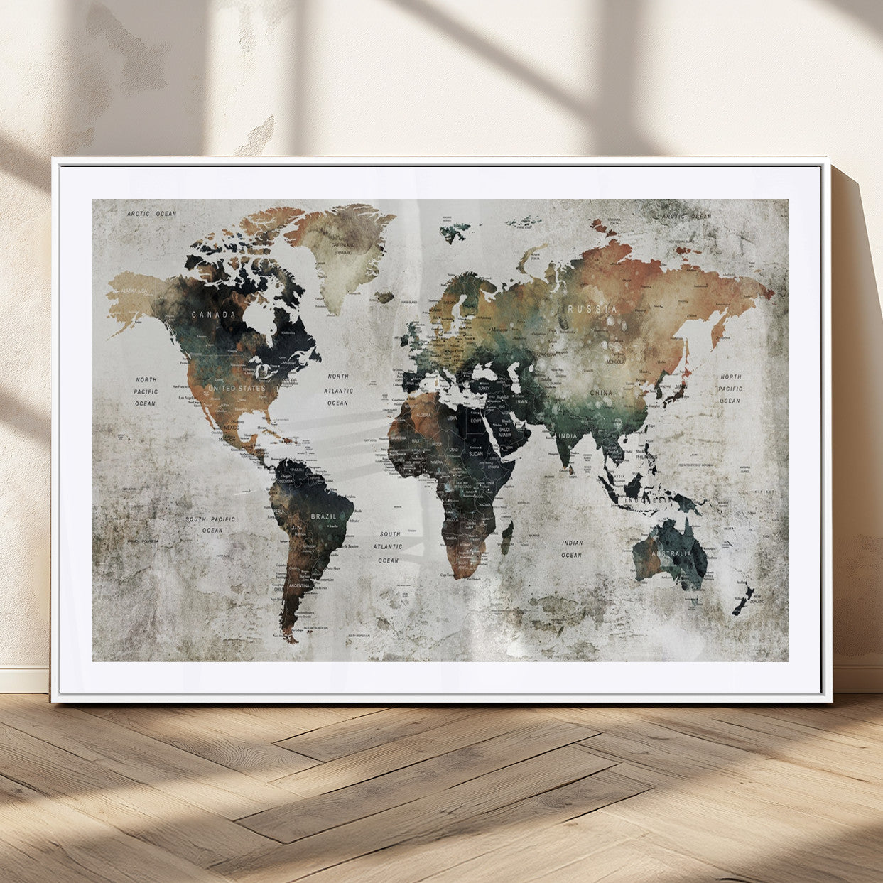 MGC-FP-36x24 - Push Pin World Map Canvas Print – Framed Wall Art for Couples to Track Their Travels – Anniversary