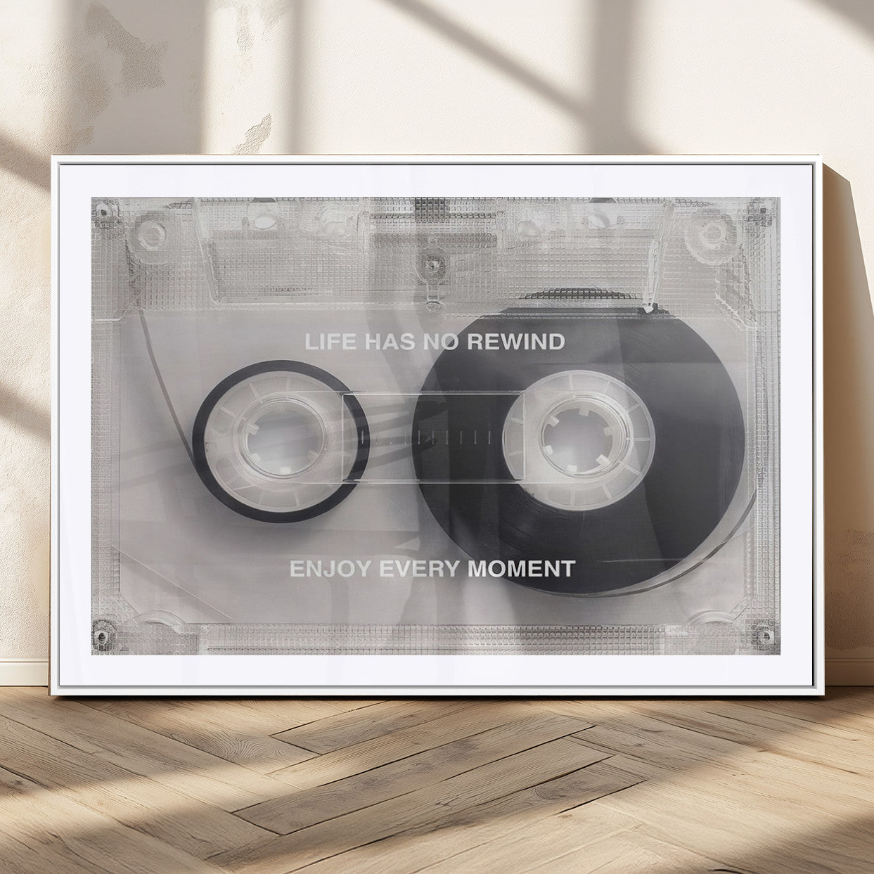 MGC-FP-36x24 - Vintage Cassette Tape Canvas Wall Art - Inspirational 'Life Has No Rewind' Quote, Retro Music Decor