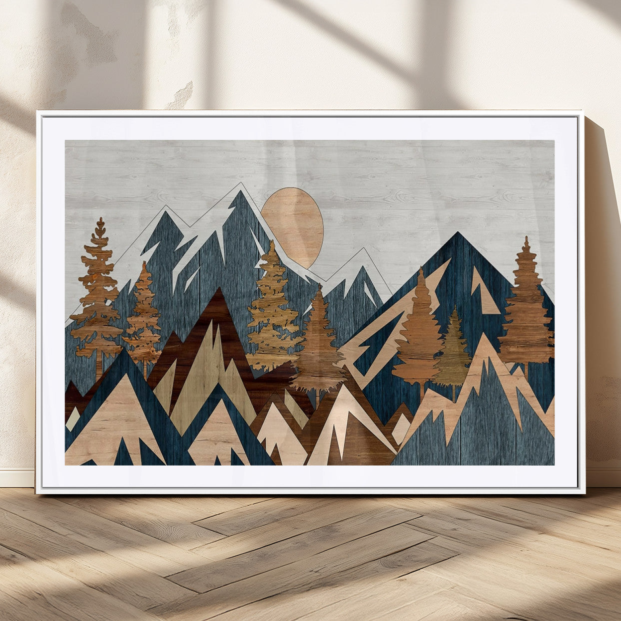 MGC-FP-36x24 - Abstract Wood Panel Effect Mountain Range Top Wall Art Canvas Print