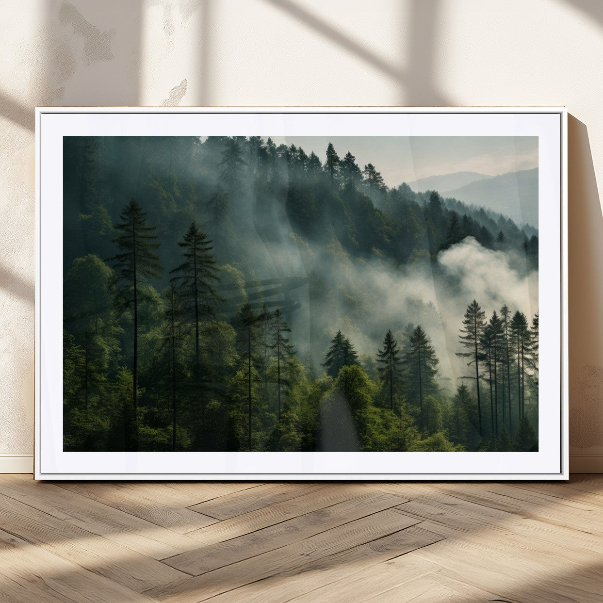 MGC-FP-36x24 - Misty Forest Wall Art Premium Canvas Print a Foggy and Serene Atmosphere