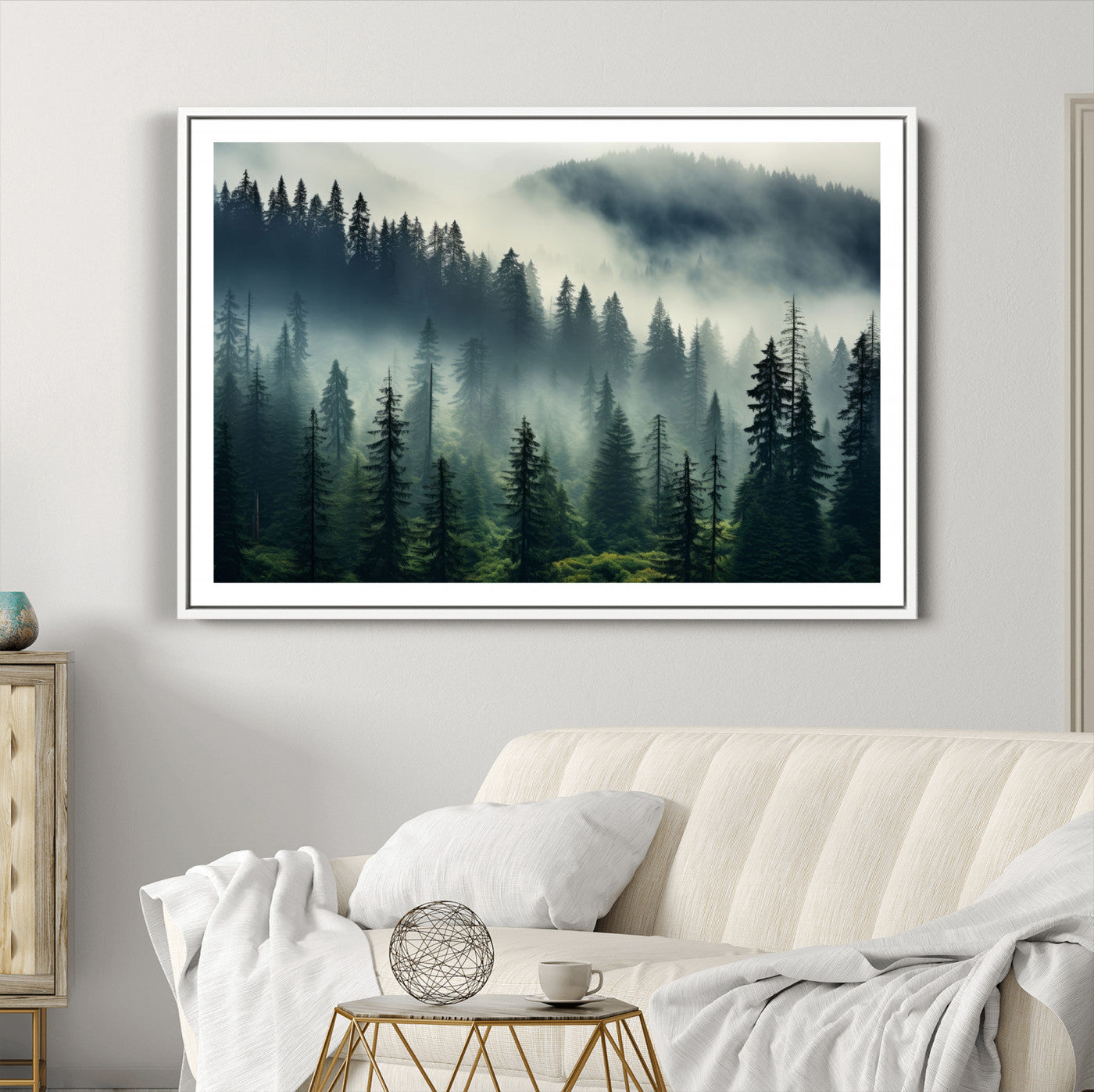 48606-MGC-FP-36x24_White-Captivating Misty Forest Wall Art Premium Canvas Print a Foggy and Serene Atmosphere