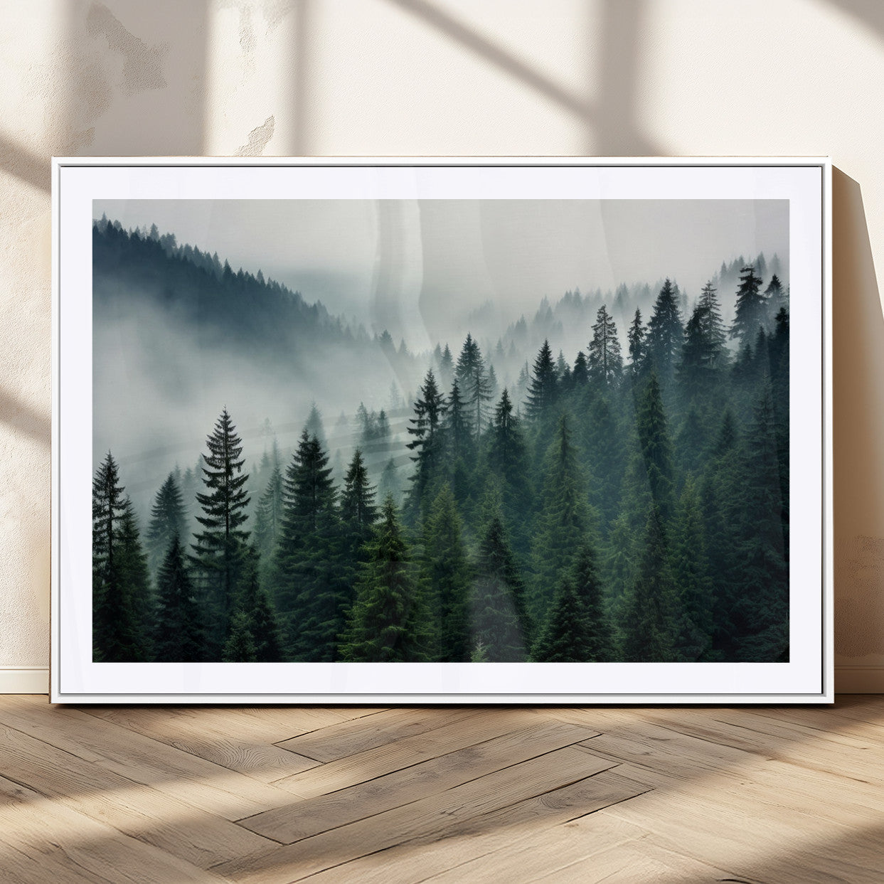 MGC-FP-36x24 - Captivating Misty Forest Wall Art Premium Canvas Print, Foggy and Serene Atmosphere Canvas Print