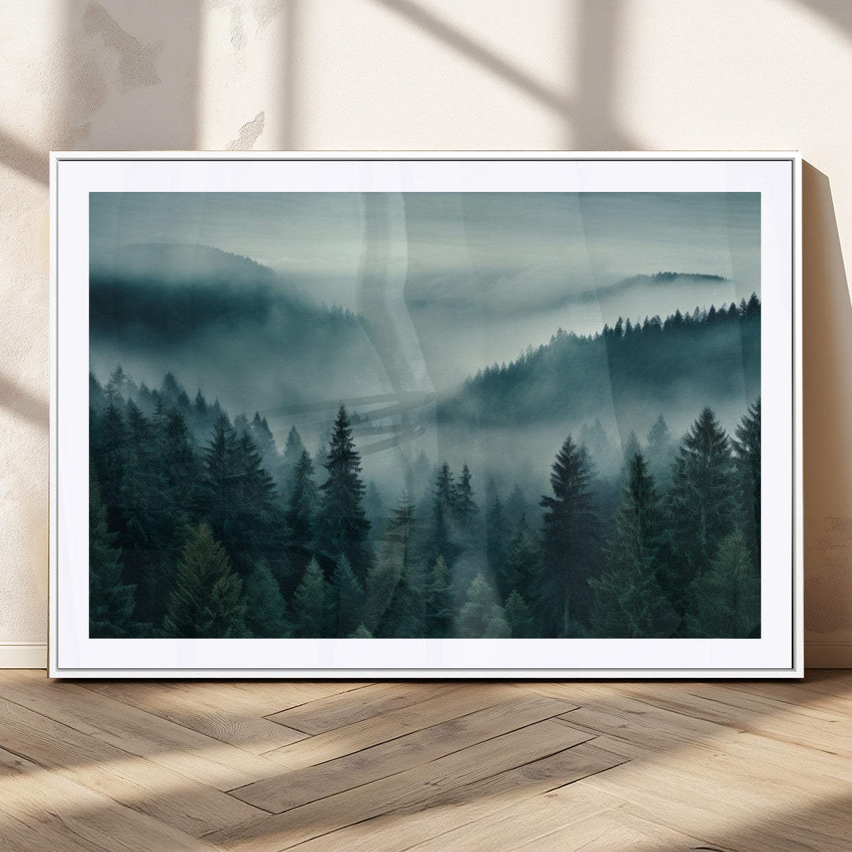 MGC-FP-36x24 - Captivating Misty Foggy Forest Wall Art Premium Canvas Print