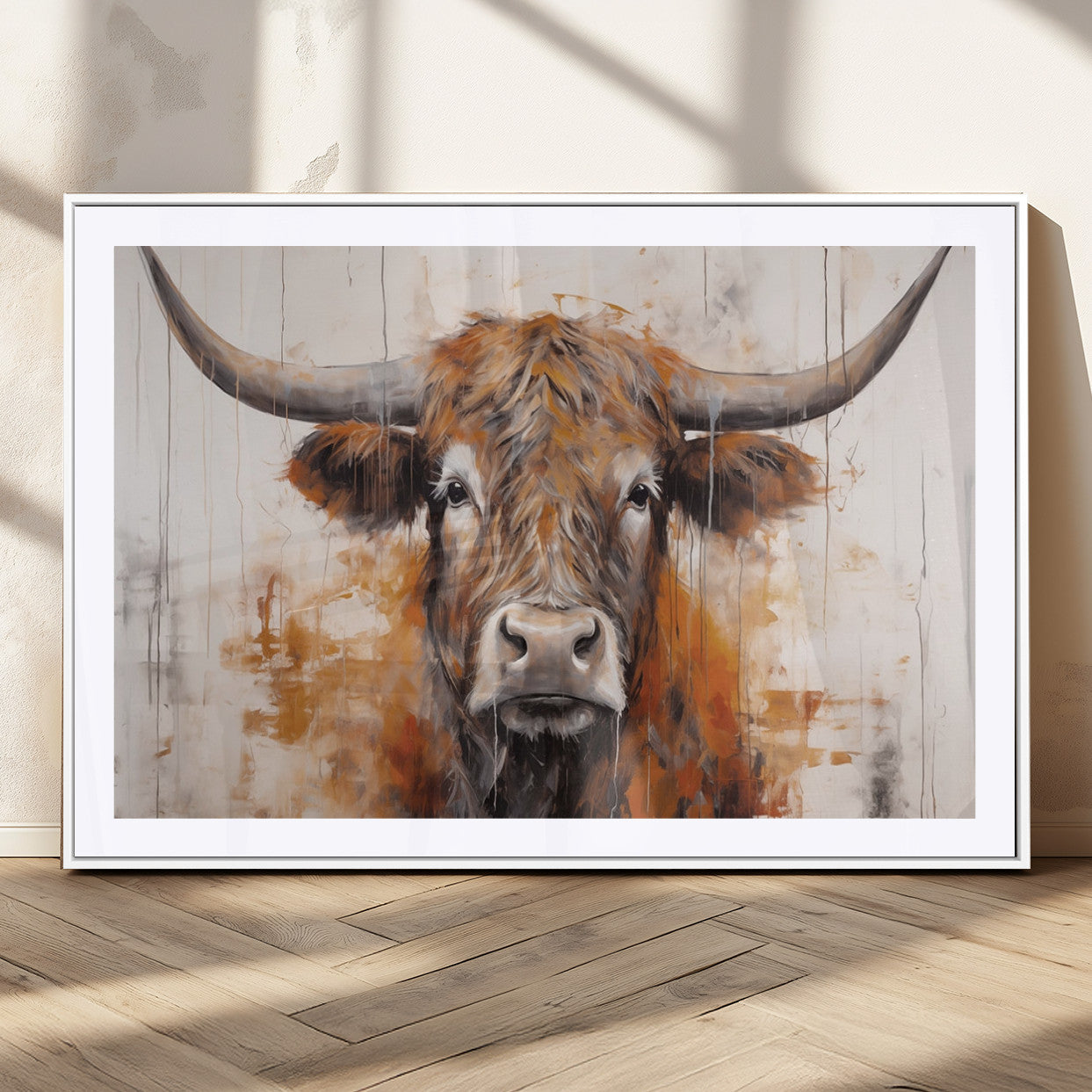 48622-MGC-FP-36x24_White-Vintage Scottish Highland Cow Cattle Art, Scottish Highland Cow Wall Art Print, Farmhouse Wall Art