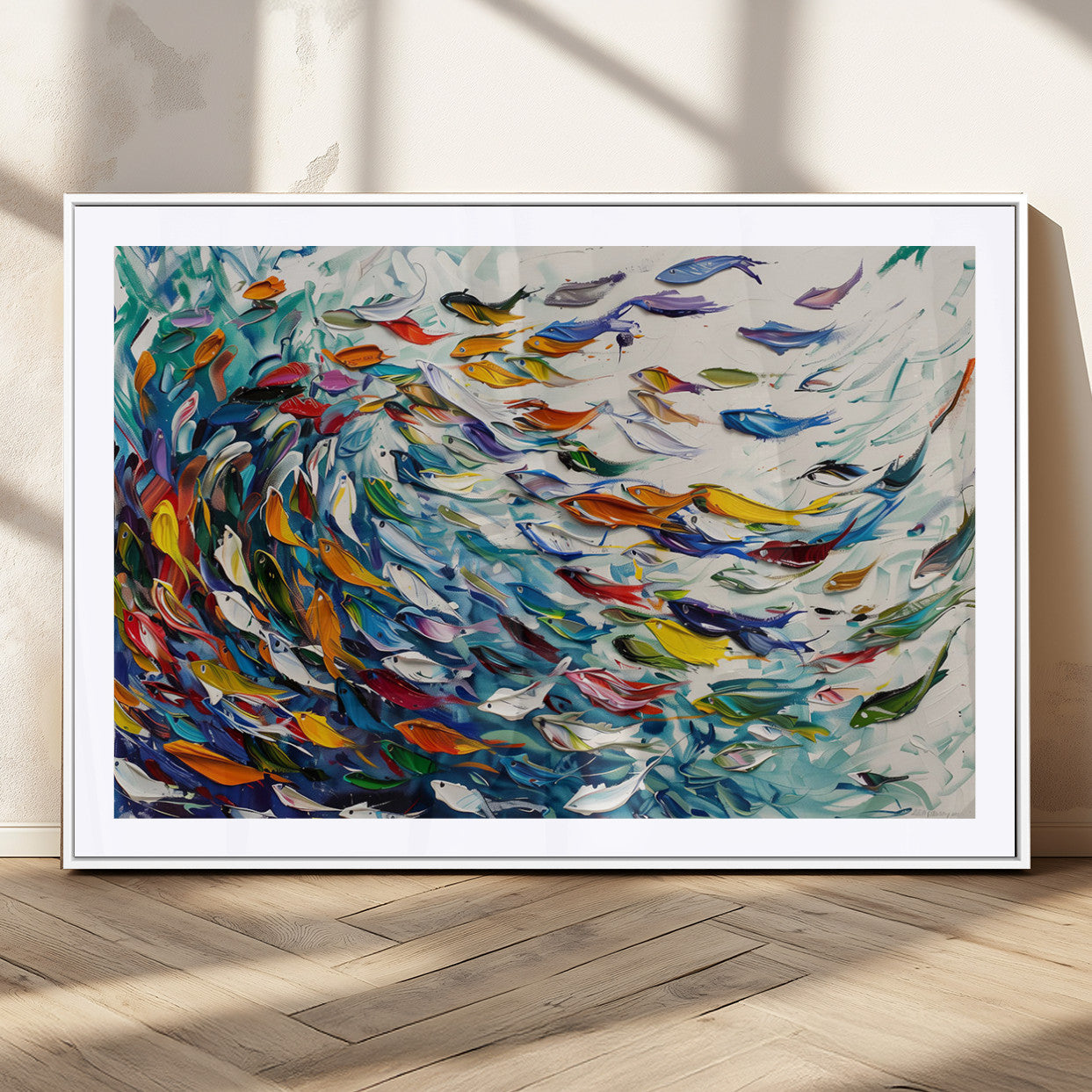 MGC-FP-36x24 - Modern Abstract Fish Shoal Wall Art Canvas Print, Colorful Fish Herd Painting on Canvas Print, Ocean