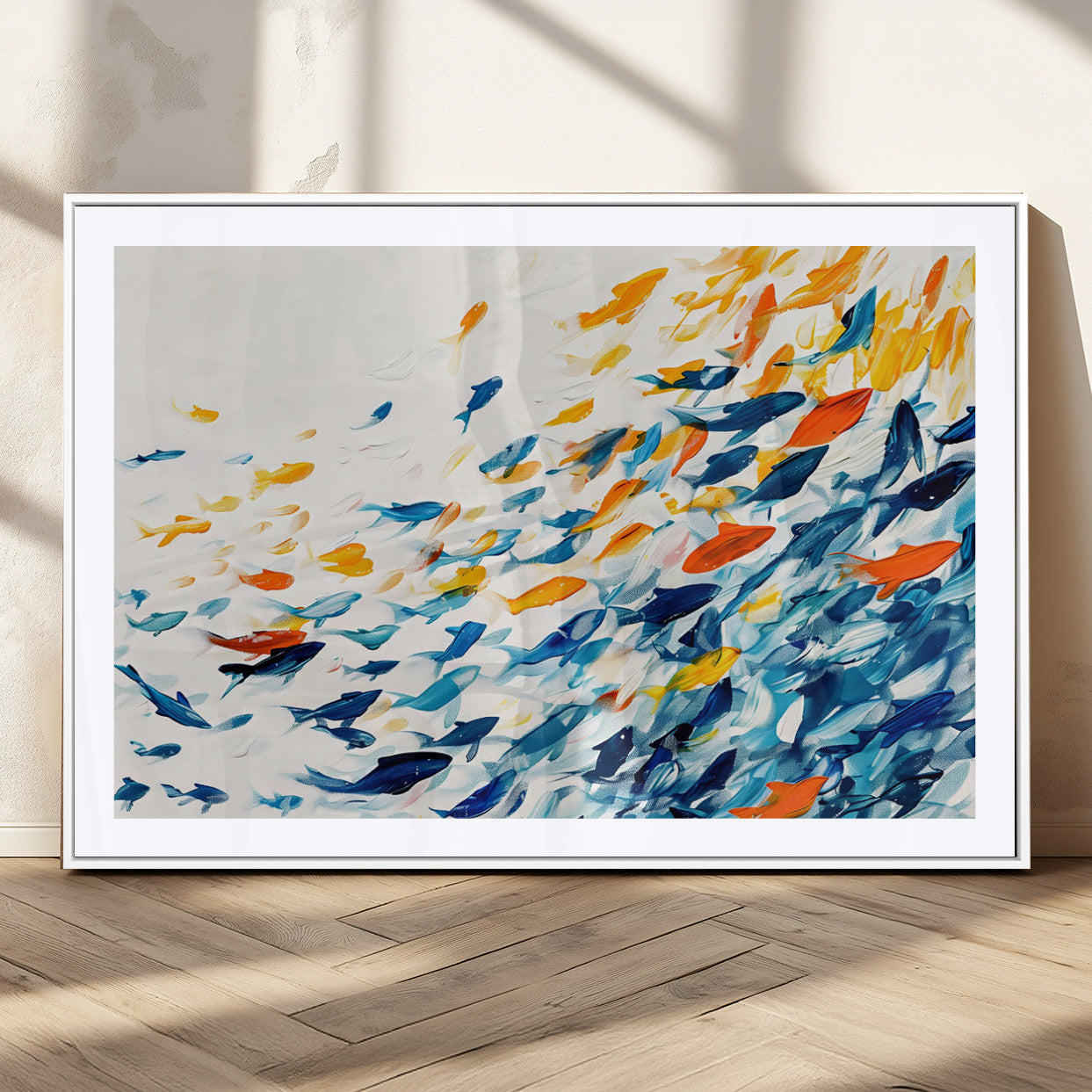 MGC-FP-36x24 - Abstract Fish Shoal Wall Art Canvas Print, Colorful Fish Herd Painting on Canvas Print, Ocean Animal
