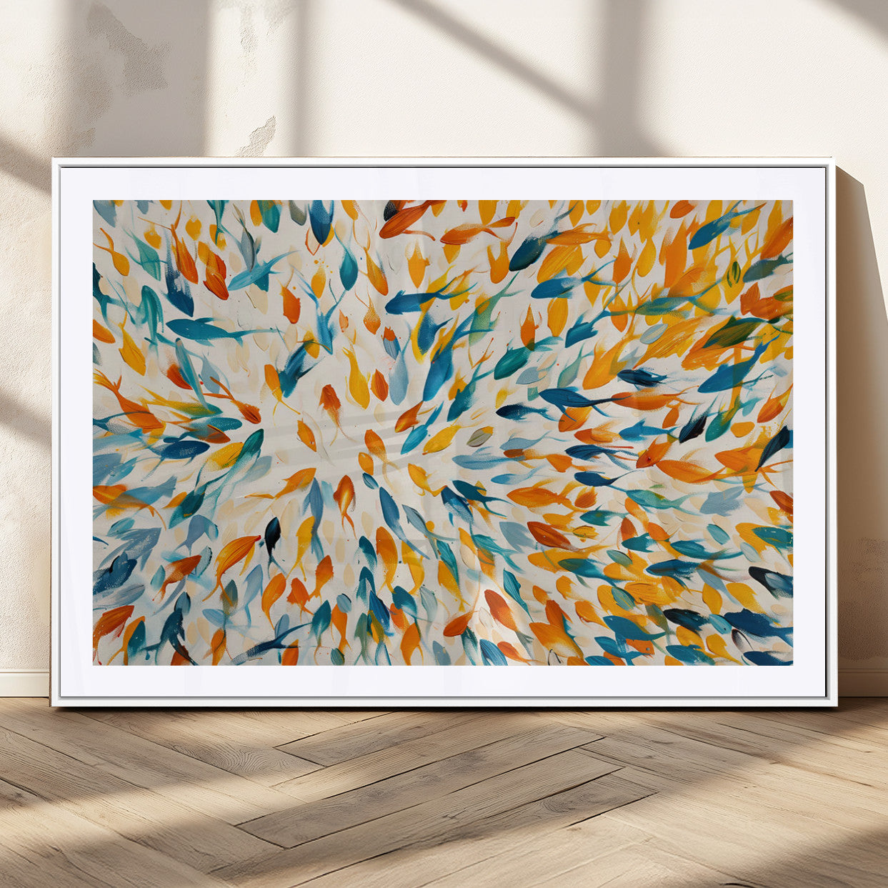 59969-MGC-FP-36x24_White-Colorful Fish Wall Art Print – Abstract Ocean-Inspired Wall Art for Modern Spaces | Framed Canvas,