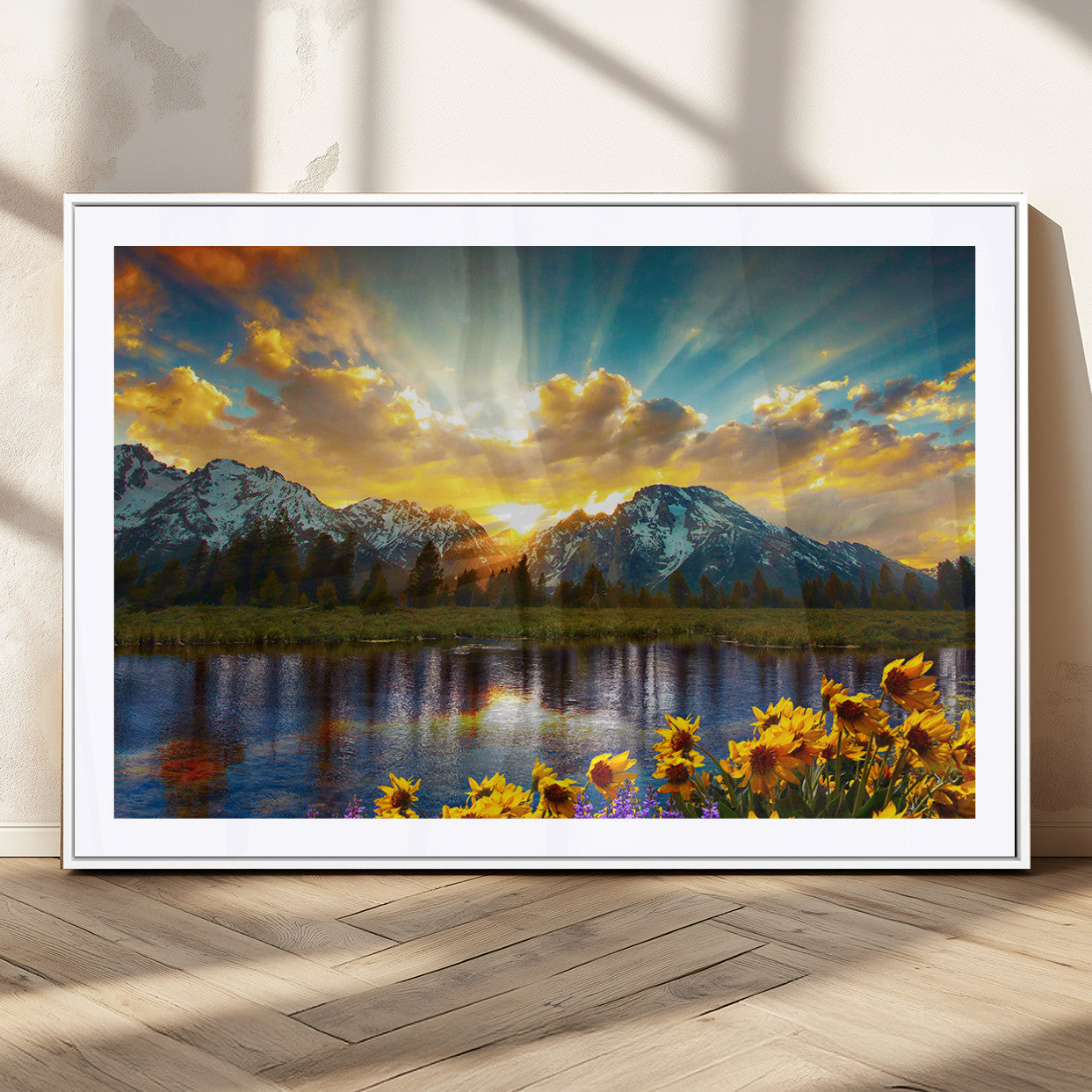MGC-FP-36x24 - Grand Teton Park Amazing Mountain Landscape Sunset Wall Art Canvas Print