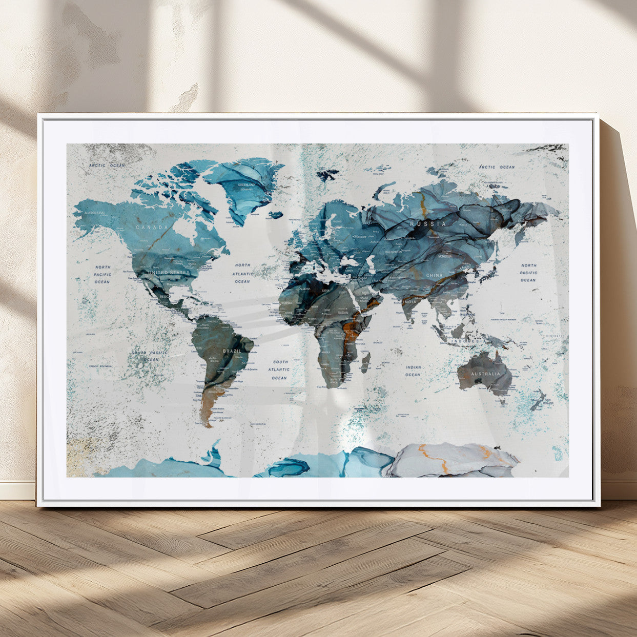 MGC-FP-36x24 - Push Pin World Map Canvas Print – Framed Wall Art for Couples to Track Their Travels – Anniversary